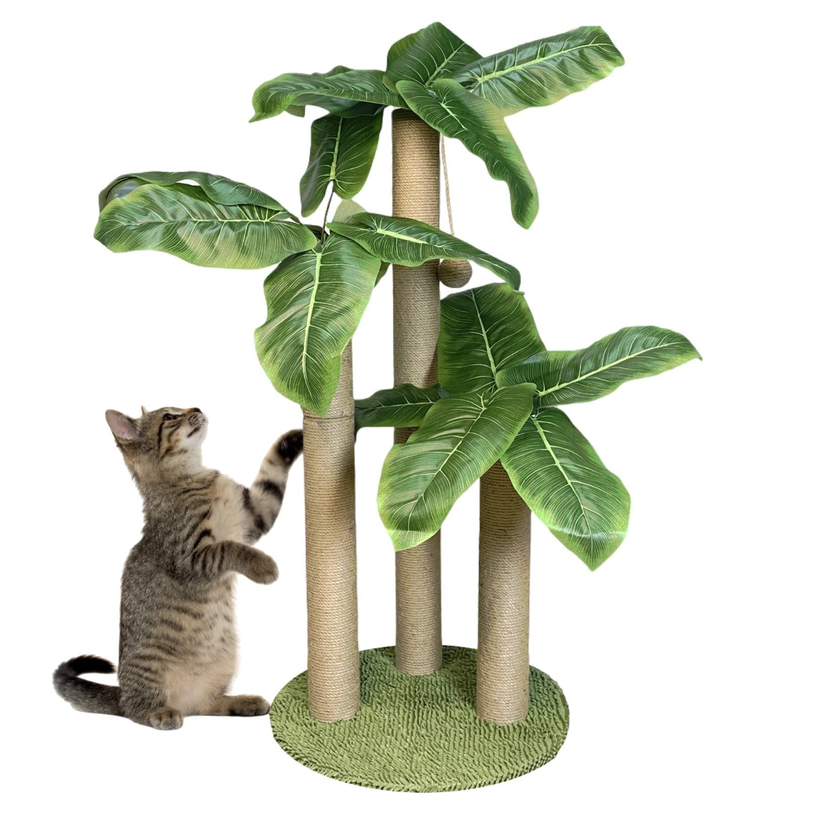 Fhiny 35.4'Tall Cat Scratching Post, Cat Scratcher With 3 Scratching Poles For Adult Kitten Scratching Tree Hanging Ball Toy Cute Canna Vertical Kitty Activity Center For Indoor Large Cat Kitty Rabbit