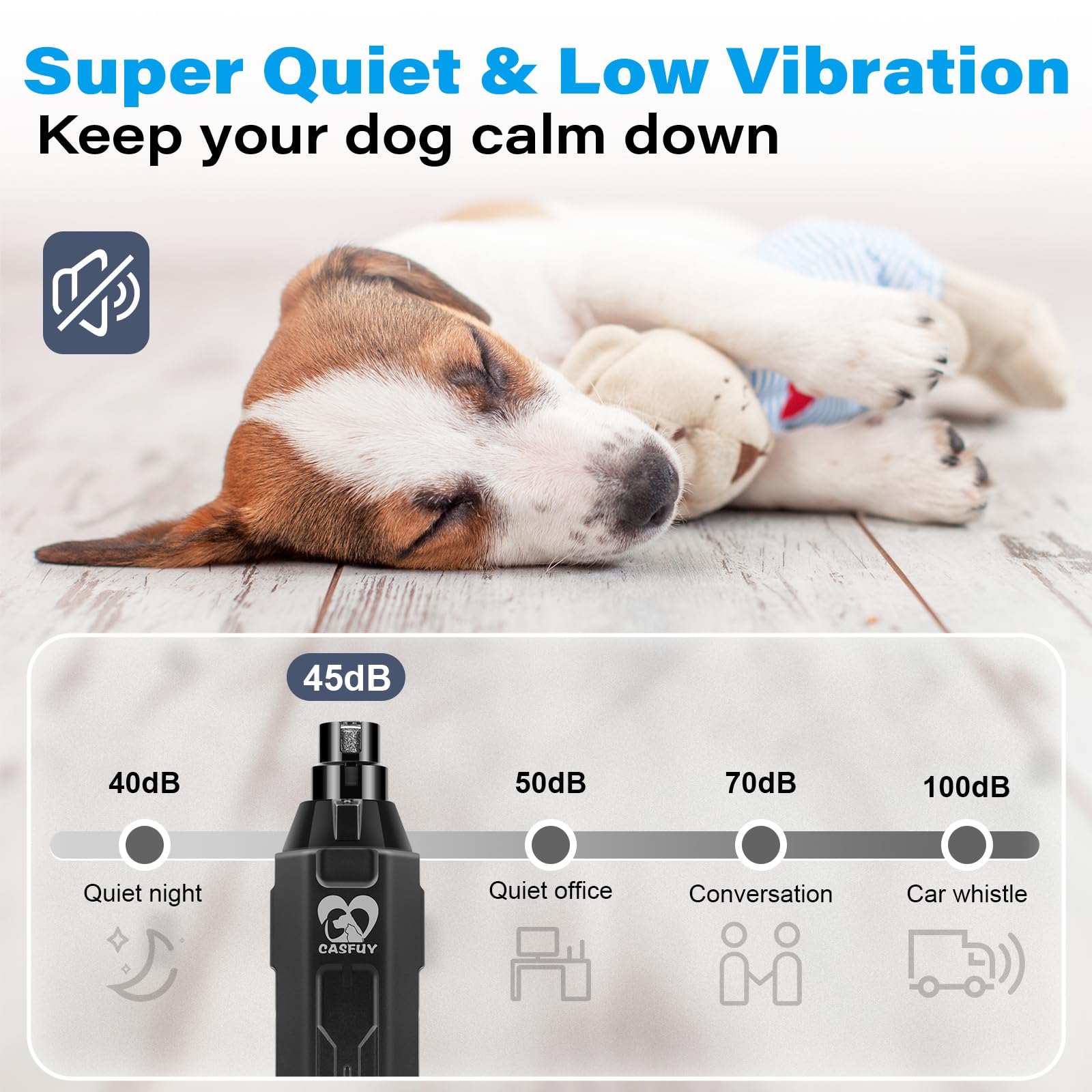 Casfuy 6-Speed Dog Nail Grinder - Newest Enhanced Pet Nail Grinder Super Quiet Electric Dog Nail Trimmer Rechargeable Painless Paws Grooming & Smoothing Tool For Large Medium Small Dogs (Grey)