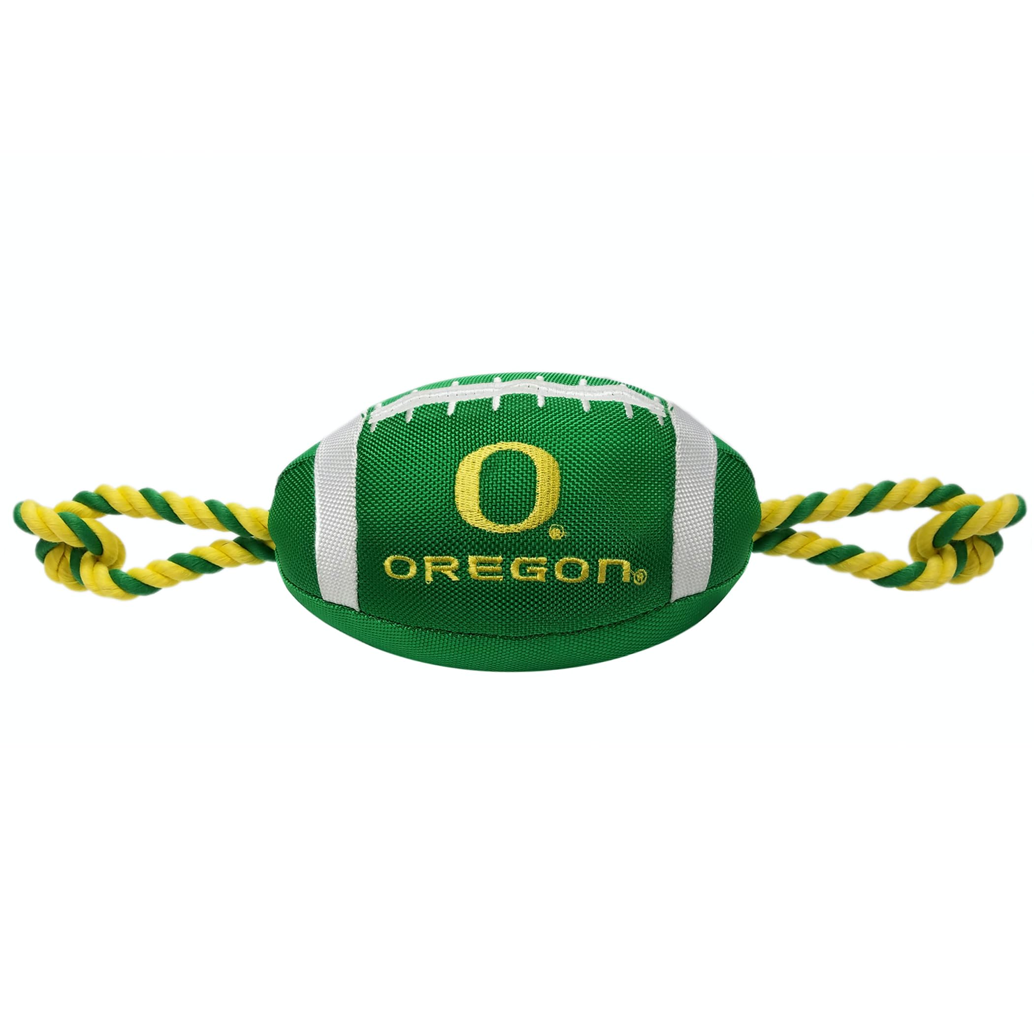 Pets First Ncaa Oregon Ducks Football Dog Toy, Tough Quality Nylon Materials, Strong Pull Ropes, Inner Squeaker, Collegiate Team