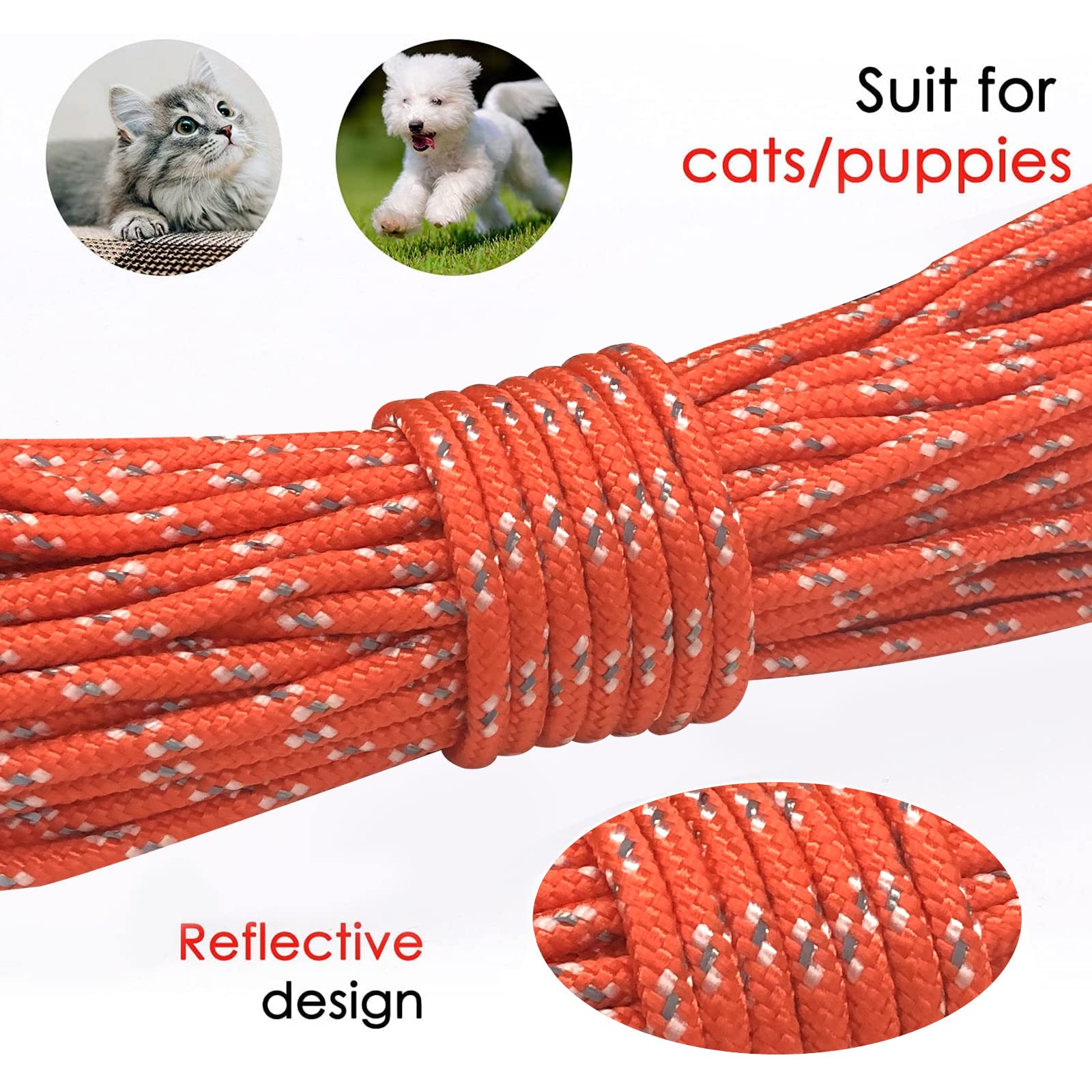 Rypet Reflective Cat Long Leash - 15 Ft Escape Proof Walking Leads Yard Long Leash Durable Safe Personalized Extender Leashes Tr
