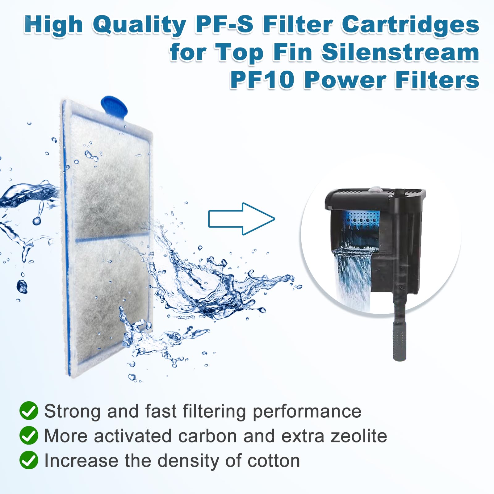driamor 6 Pack Fish Tank Filter Cartridges for Top Fin Silenstream PF-S, Thickened Cotton with Zeolite for PF10 Power Filters
