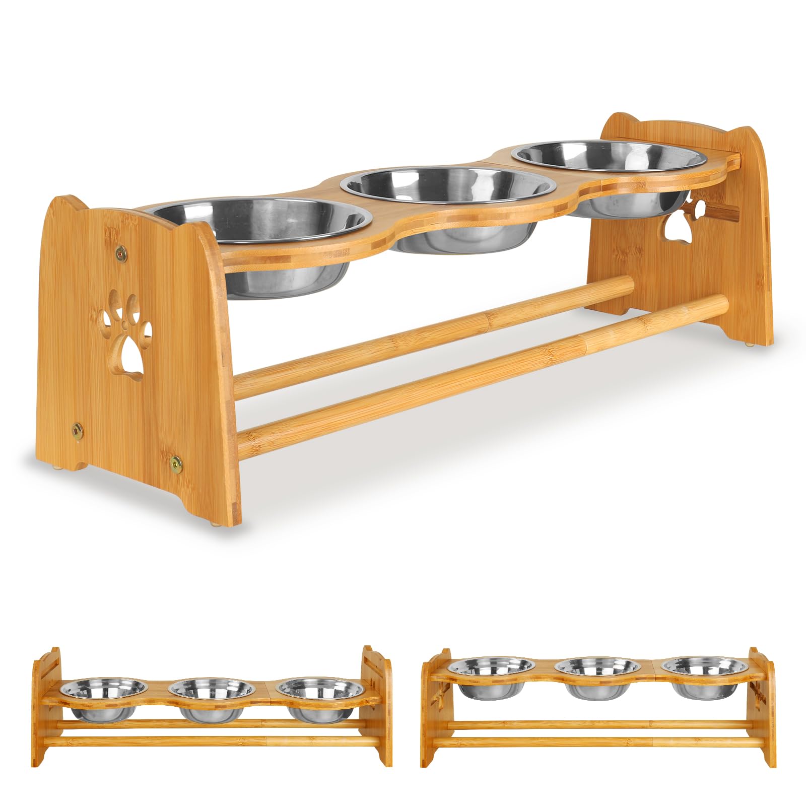X-ZONE PET Elevated Dog Bowls for Cats and Dogs, Adjustable Bamboo Raised Bowls for Medium Dog, Food and Water Bowls Set Stand F
