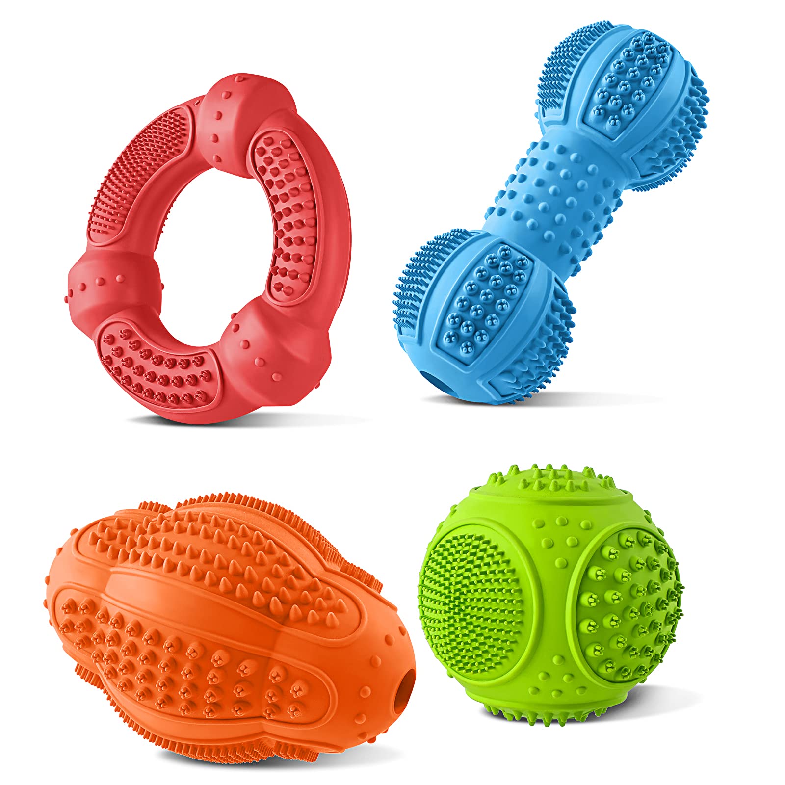 Dog Chew Toys 4 Pack, Dog Toys For Aggressive Chewers Small Medium Large Breed, Multifunctional Teeth Cleaning And Gum Massage, 