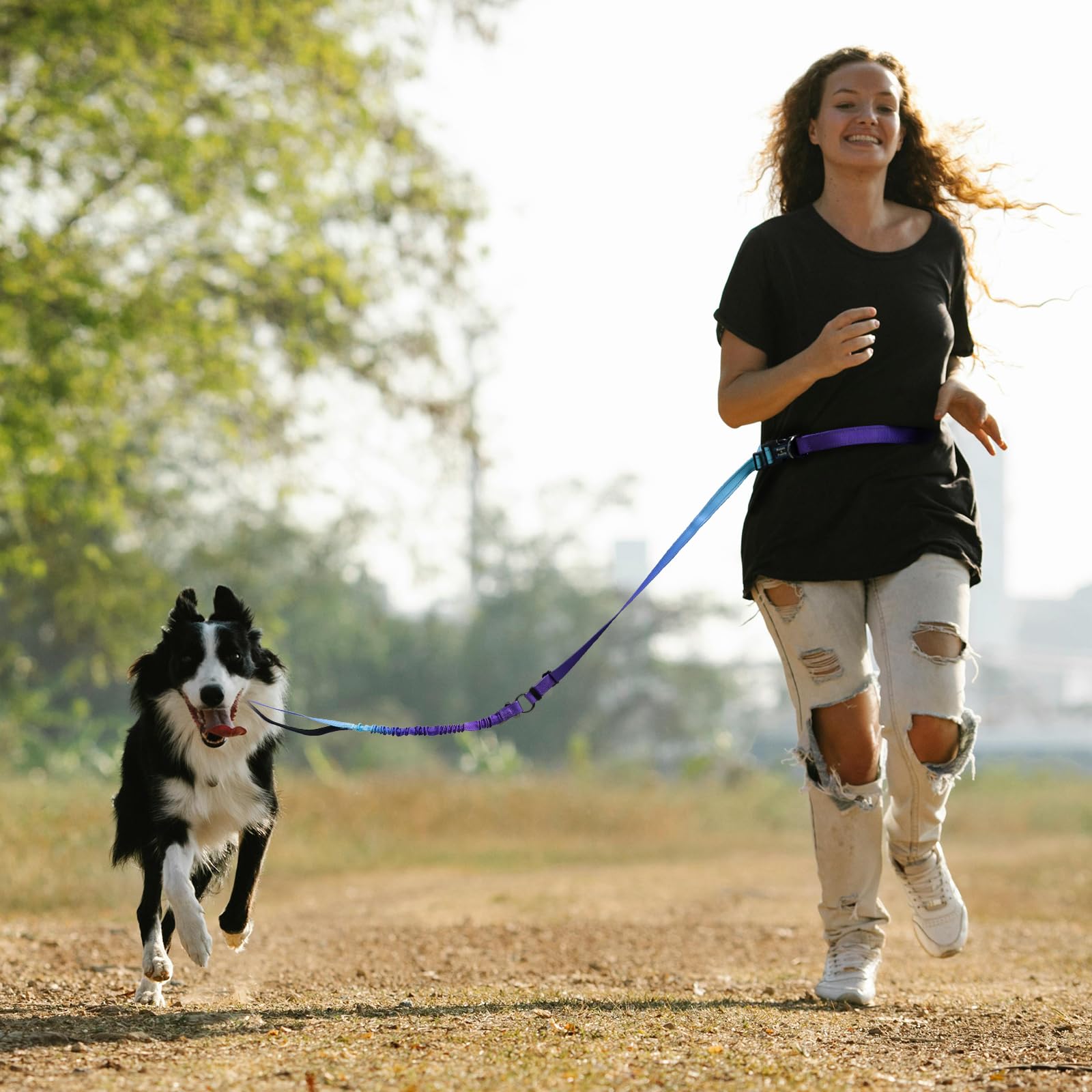 Roses&Poetry Hands Free Dog Leash For Medium Large Dogs Heavy Duty, No Pull Bungee Dog Running Waist Leash For Walking Training