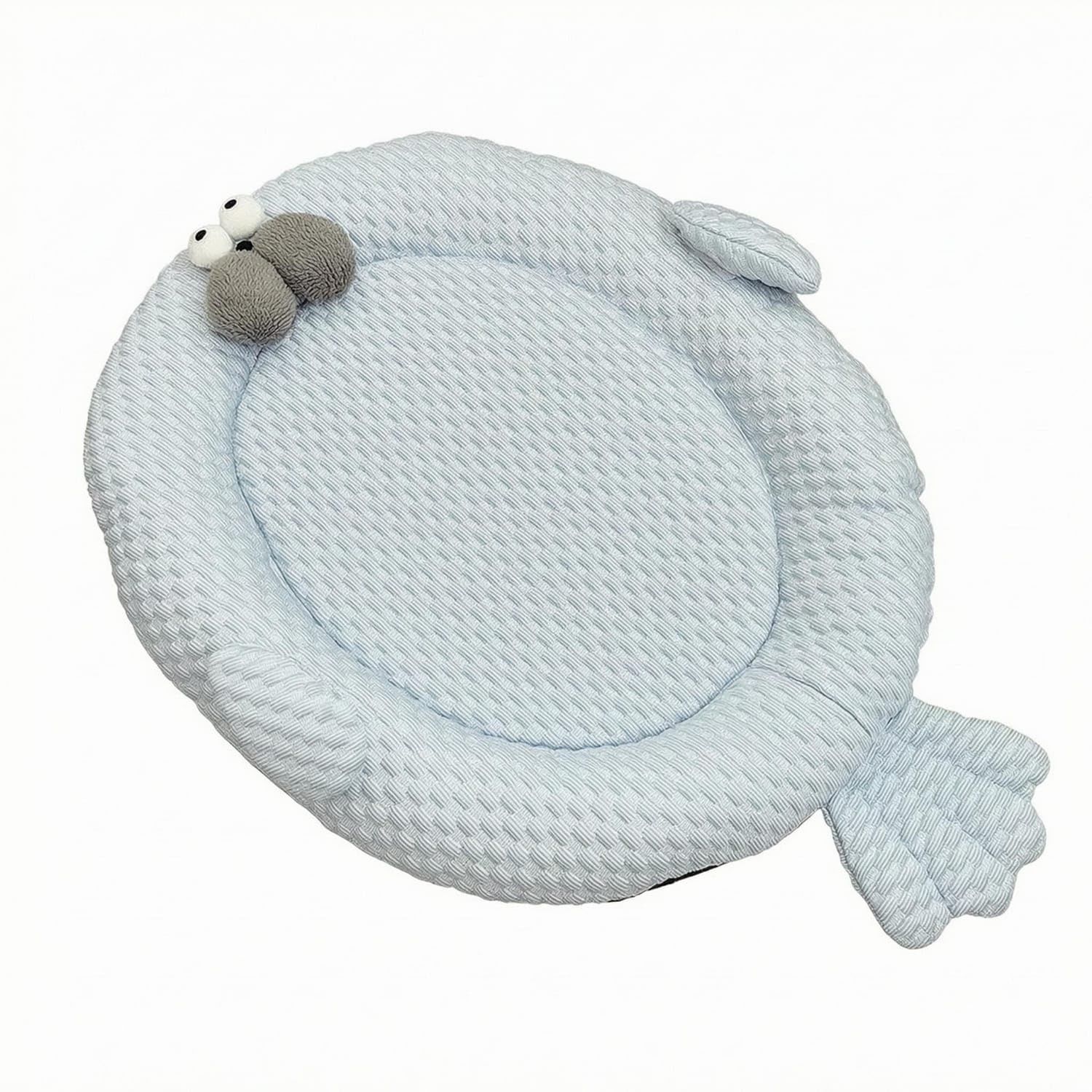 Breathable Cooling Pet Bed Padded Round Pet Bed Woven Texture Cat Cooling Mat Light Blue for Cats, Dogs, Summer, S