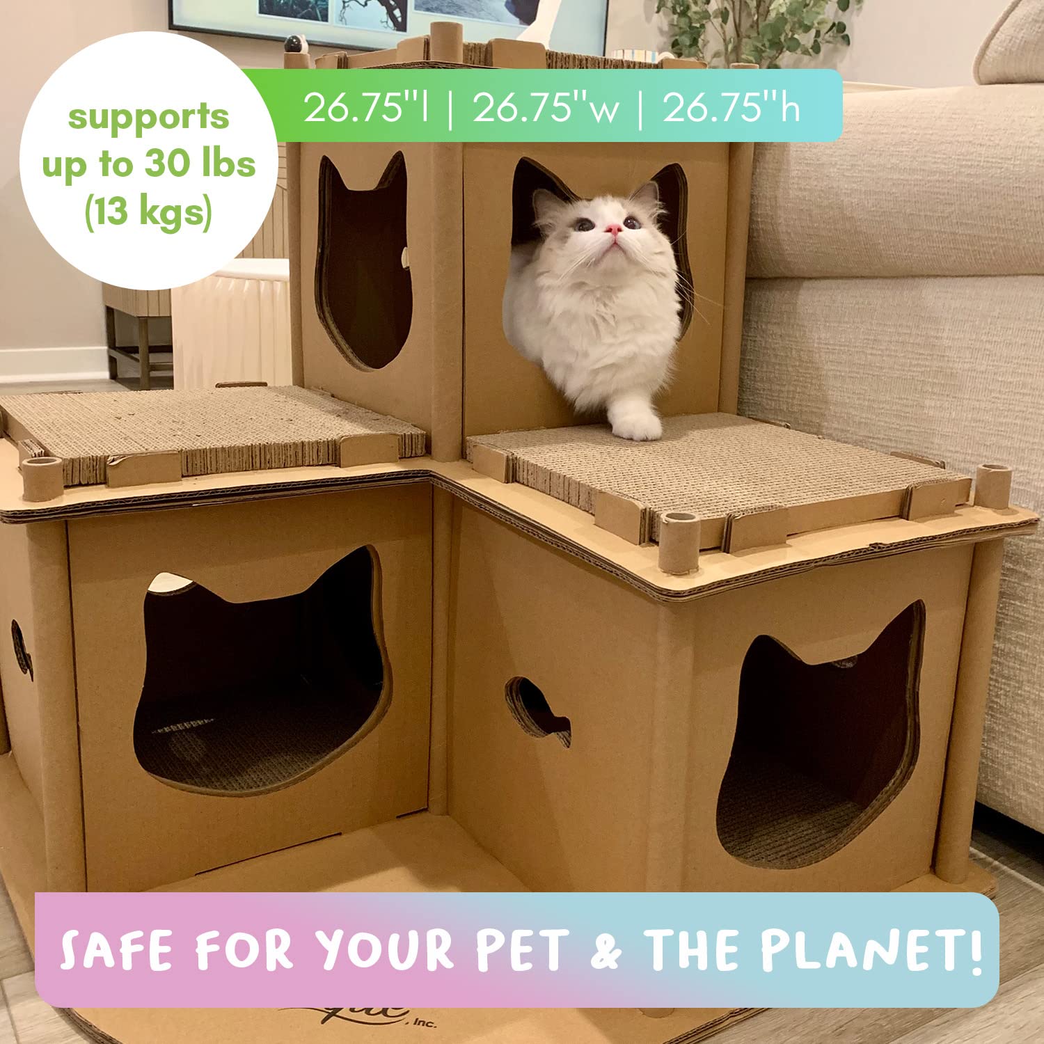 Petique Multilevel Cardboard Cat House Fortress, Indoor And Outdoor Cat Tower, Cat Scratcher Cardboard Tower, Modern Cat Furniture, Planet-Friendly Cat Playground, Great For Cats And Kitties