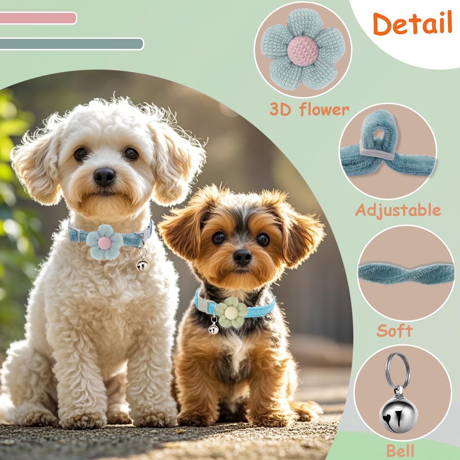 Puppy Collars For Litter, Small Dog Collar With Flower, Xs Dog Collars For Small Dogs With Bell For Girl Boy Little Dog(Green +