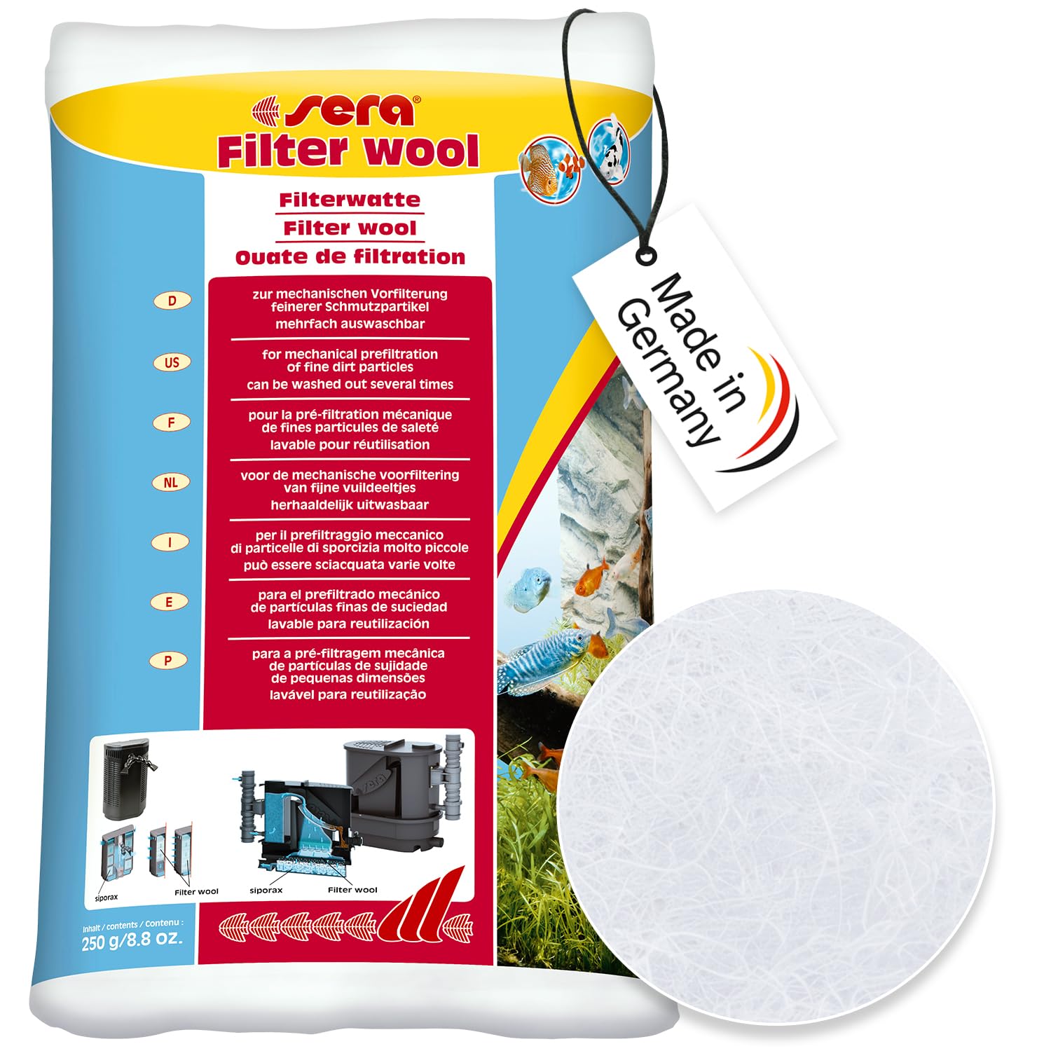 Sera Filter Wool | Mechanical Pre-Filter For Enhanced Aquarium Water Clarity | Reusable & Eco-Friendly | Compatible With All Filters | For Fresh & Saltwater Tanks | Easy Maintenance | High Capacity