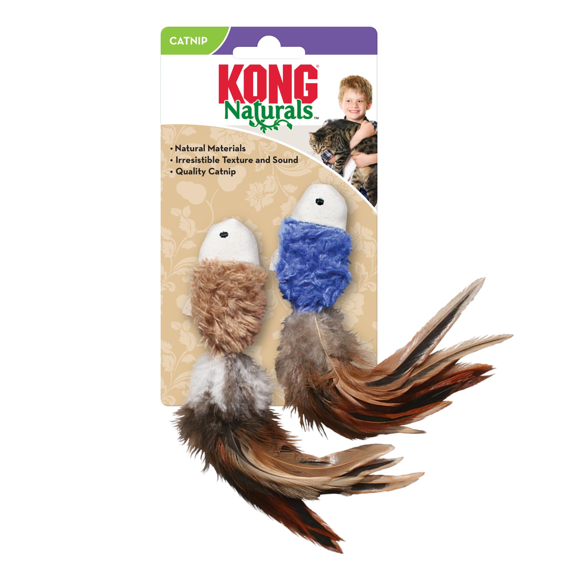 KONG - Cat Naturals Crinkle Fish - (2 Pack) Natural Materials, Includes Premium North American Catnip (Colors Vary)