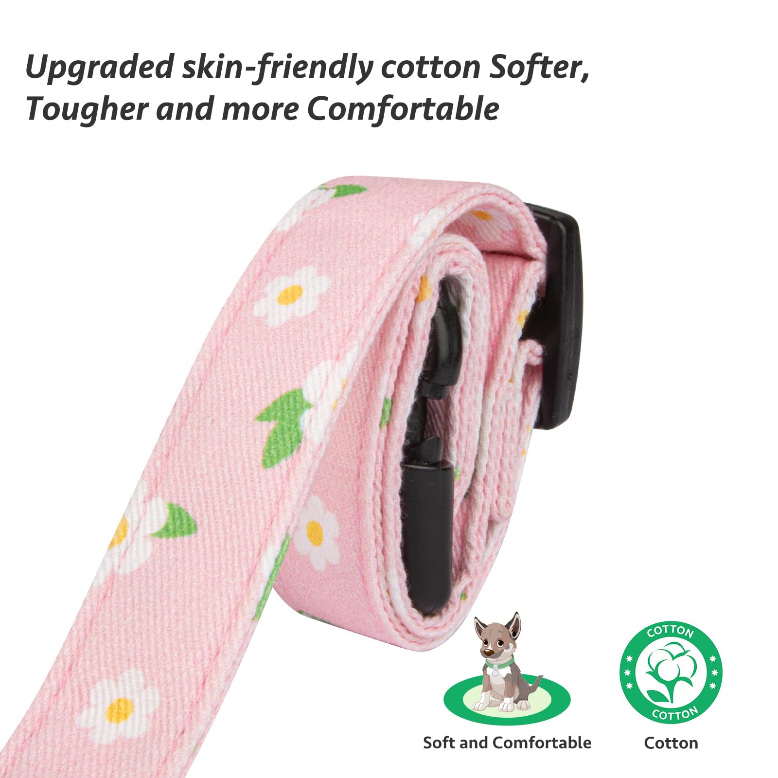 Cotton Handmade Dog Collar Cute And Distinctive Patterns Pink Flower With Pendant For Girl Boy Dogs Collars L