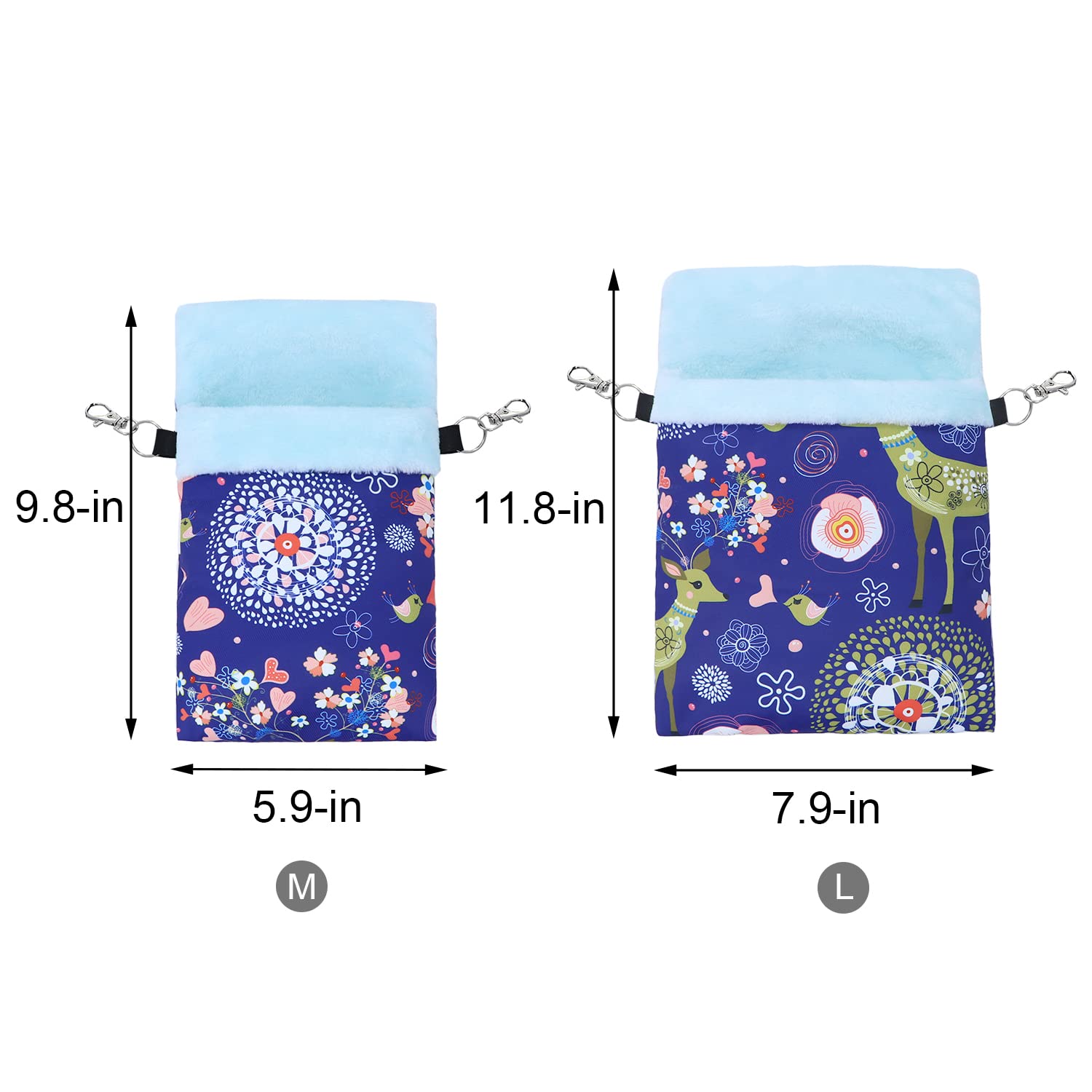 Wontee Small Pet Sleeping Pouch Sleep Bag Warm Bed Hideout For Hamsters Hedgehogs Sugar Gliders Squirrels (M, Blue Elk)