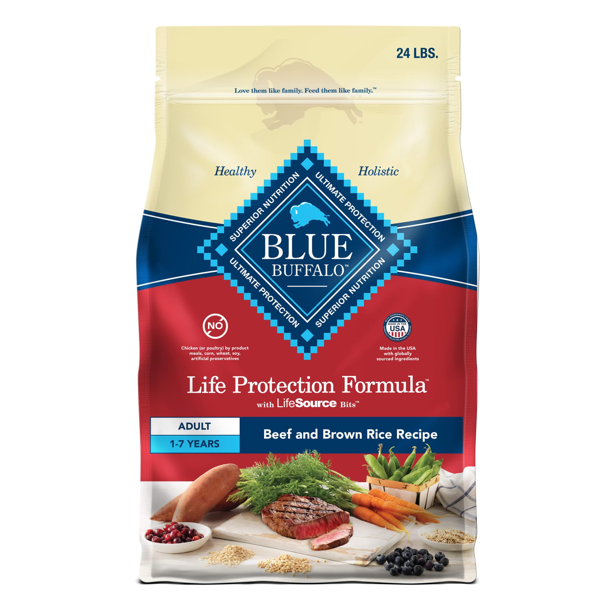 Blue Buffalo Blue Life Protection Formula Natural Adult Beef and Brown Rice Dry Dog Food, 24 lbs.