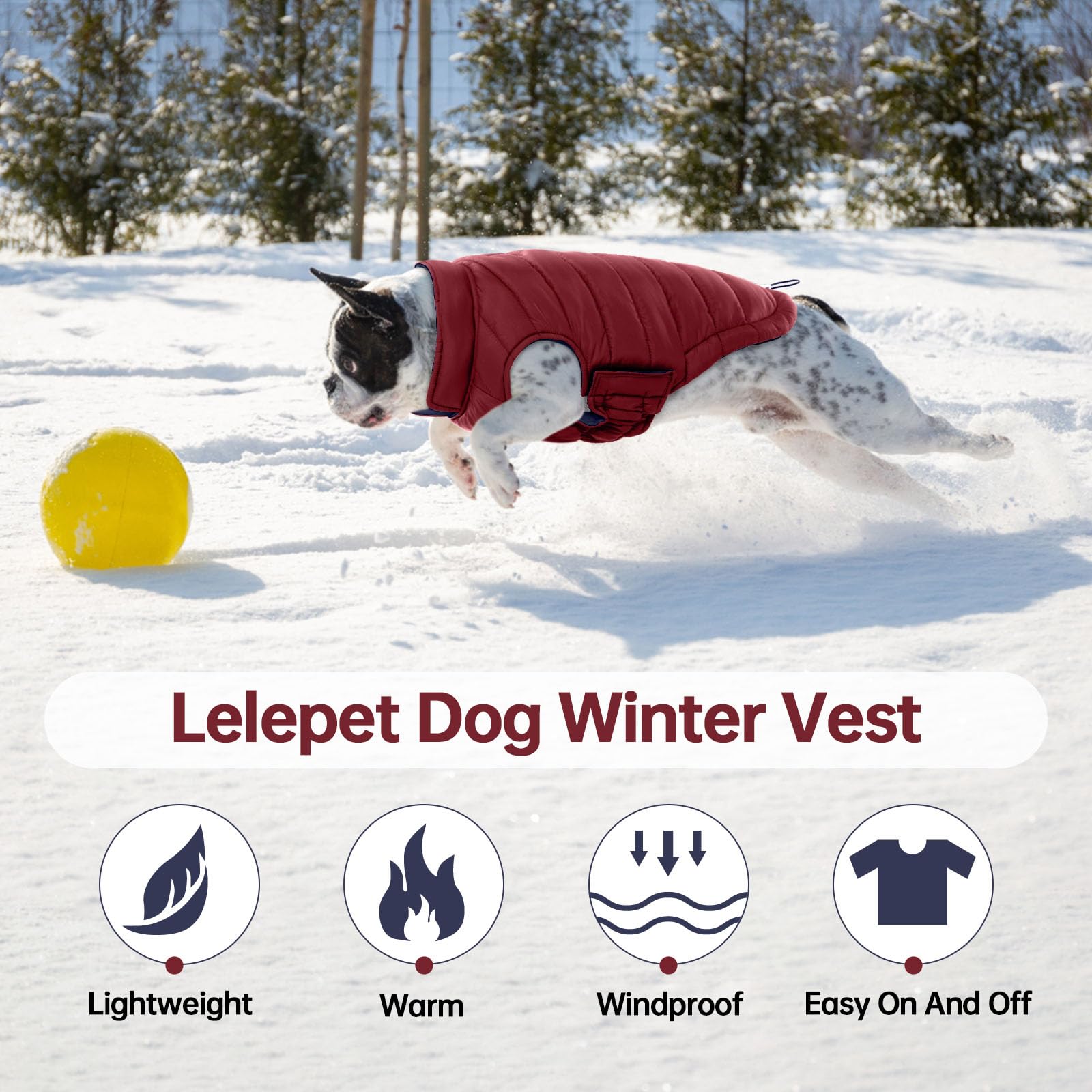 Lelepet Warm Dog Puffer Jacket Reversible Padded Vest Windproof Lightweight Cold Weather Coat Dog Sonwsuit With Hook & Loop Coat