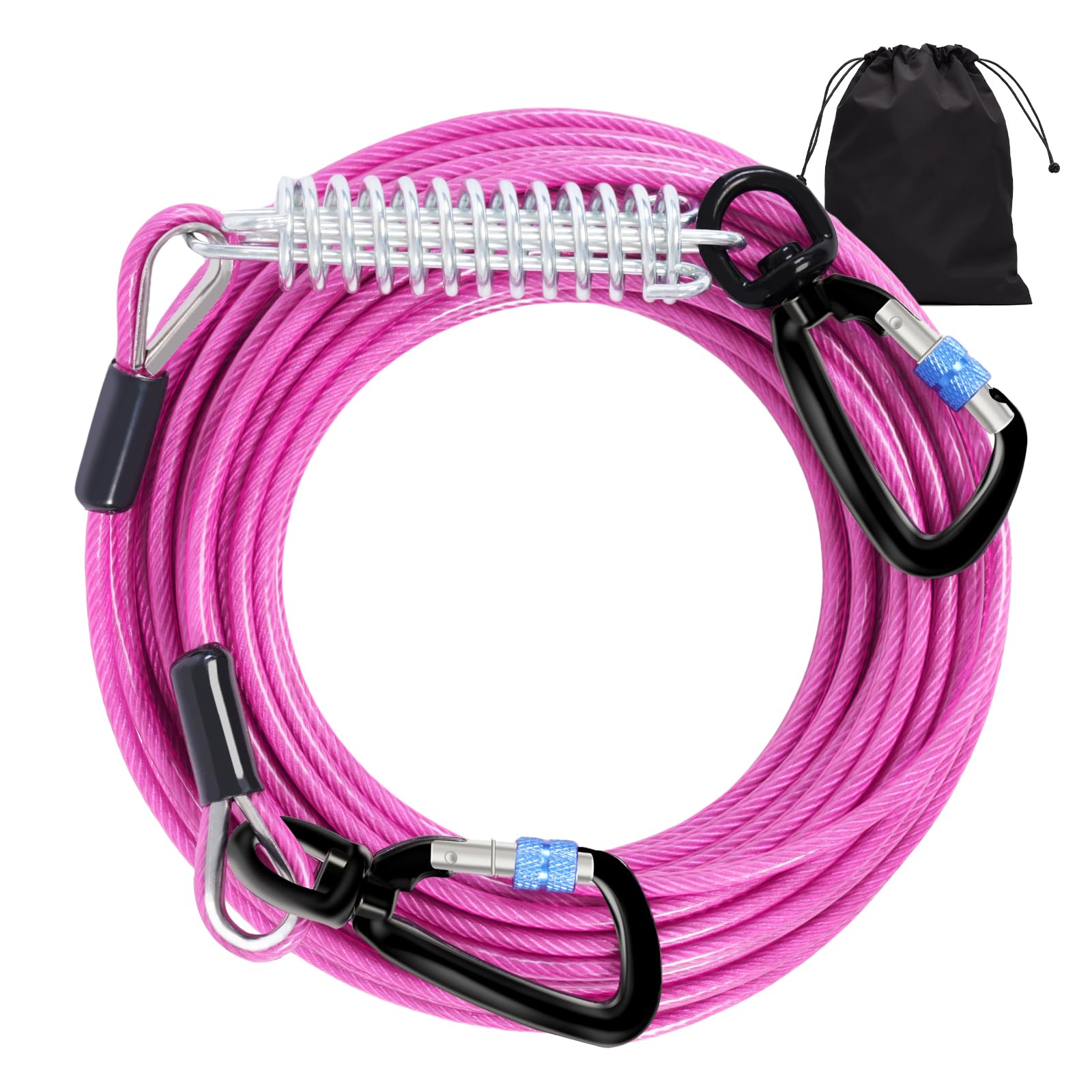 Snagle Paw Heavy Duty Dog Leads - 100Ft-1000Lbs, Tie Out Cable With Swivel Lockable Hook & Spring, Chew Proof Chain For Outside 