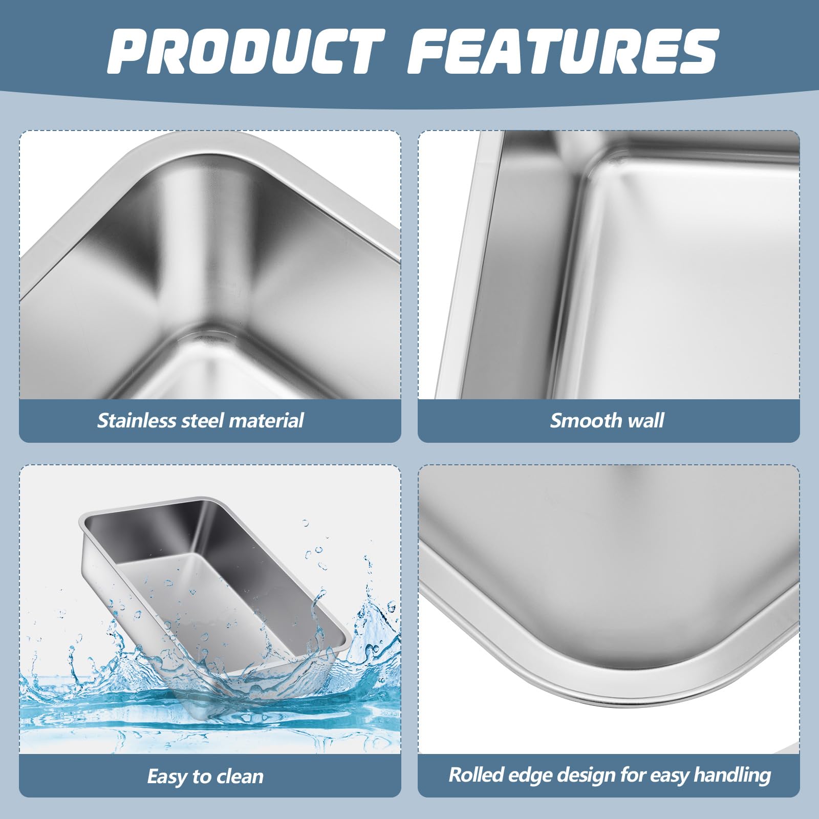 Tioncy Stainless Steel Cat Litter Box - Extra Large 23.5x15.5x6 Inch, Non-Stick, Rustproof, High Sides, Silver Finish