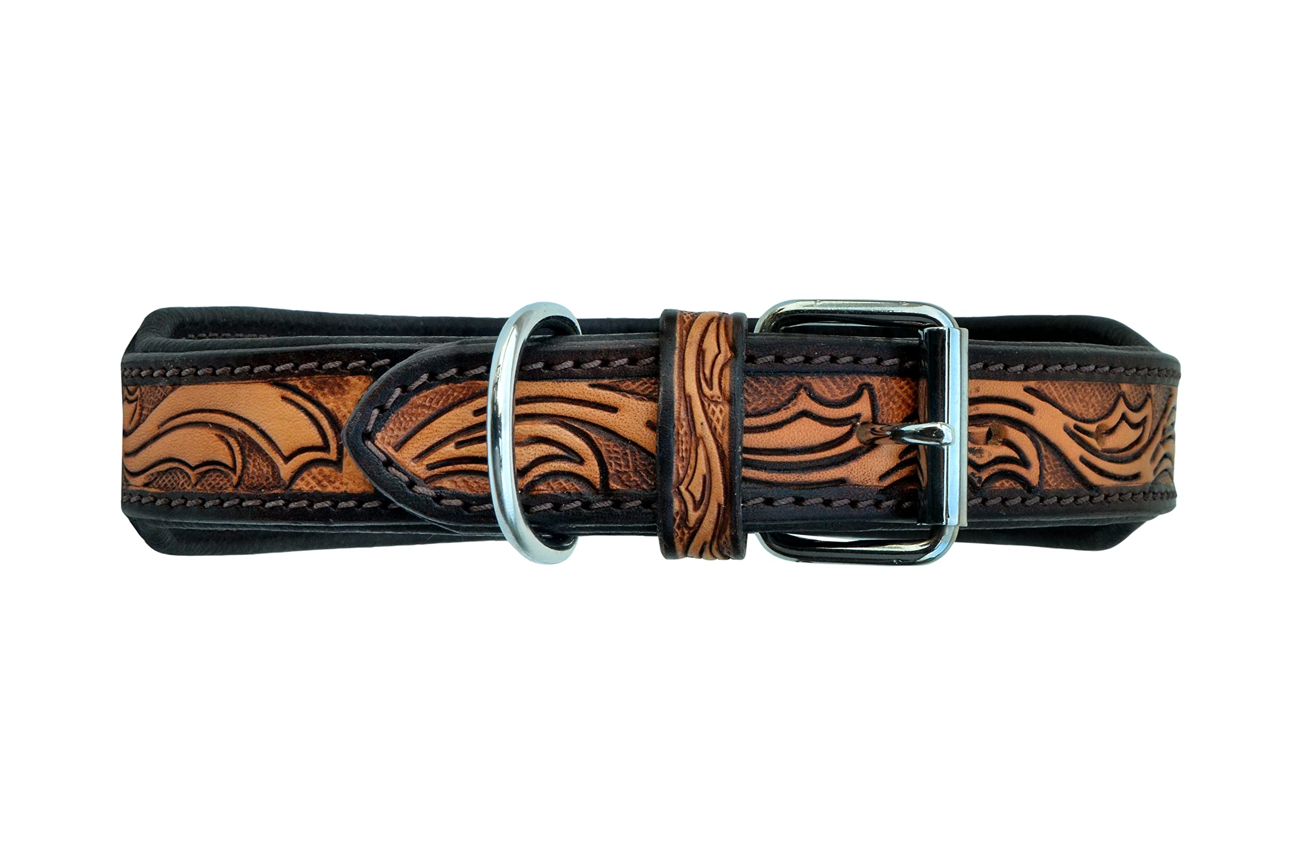 Affilare Genuine Leather Dog Collar Western Style Beaded Dog Collar Hand Tooled And Padded For Extra Comfort 10Ab008-Extra Small