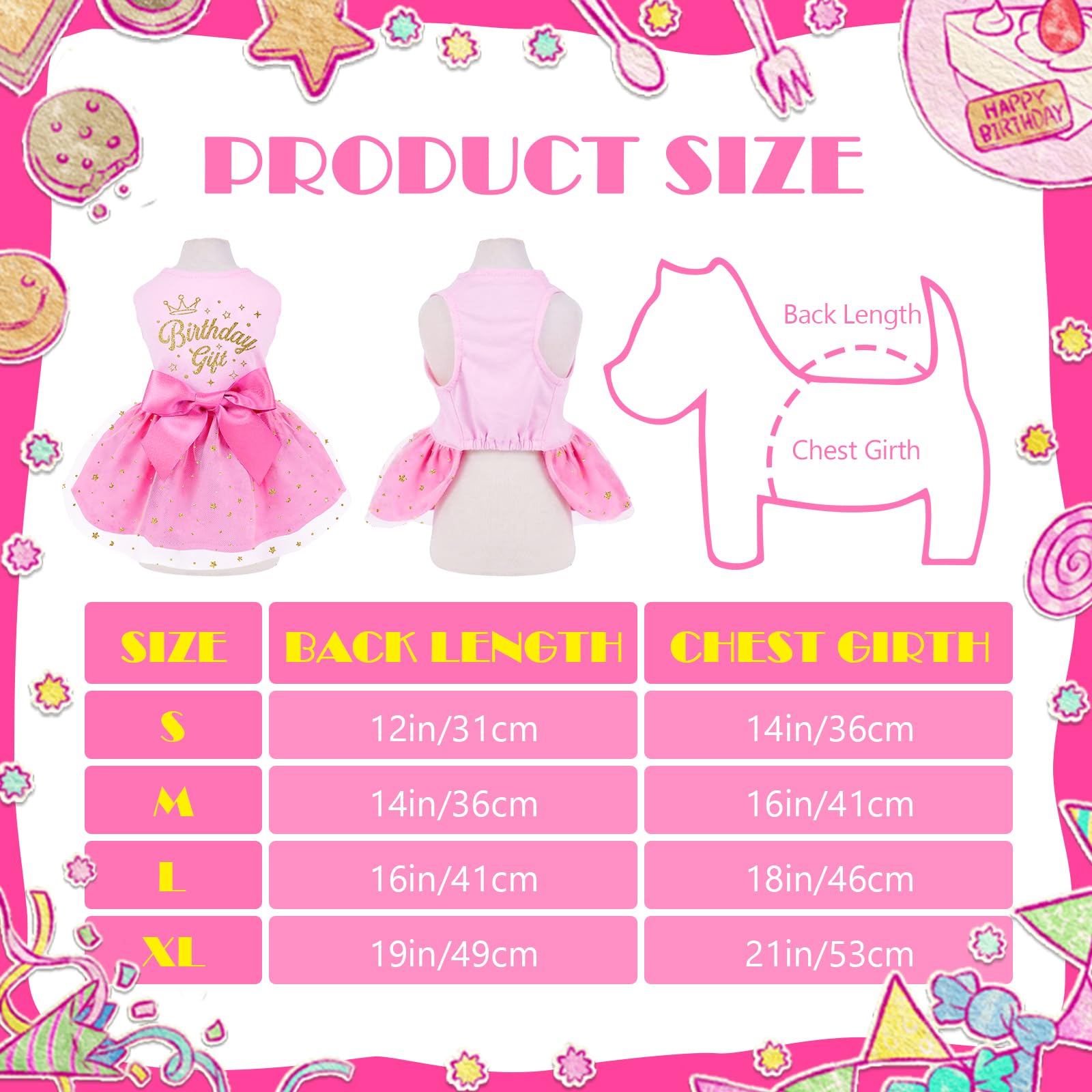 Birthday Dog Dress, Princess Dog Dress Tulle Puppy Skirt Doggie Birthday Outfit Pink Clothes For Small Dogs, Cat Pet Apparel (Me