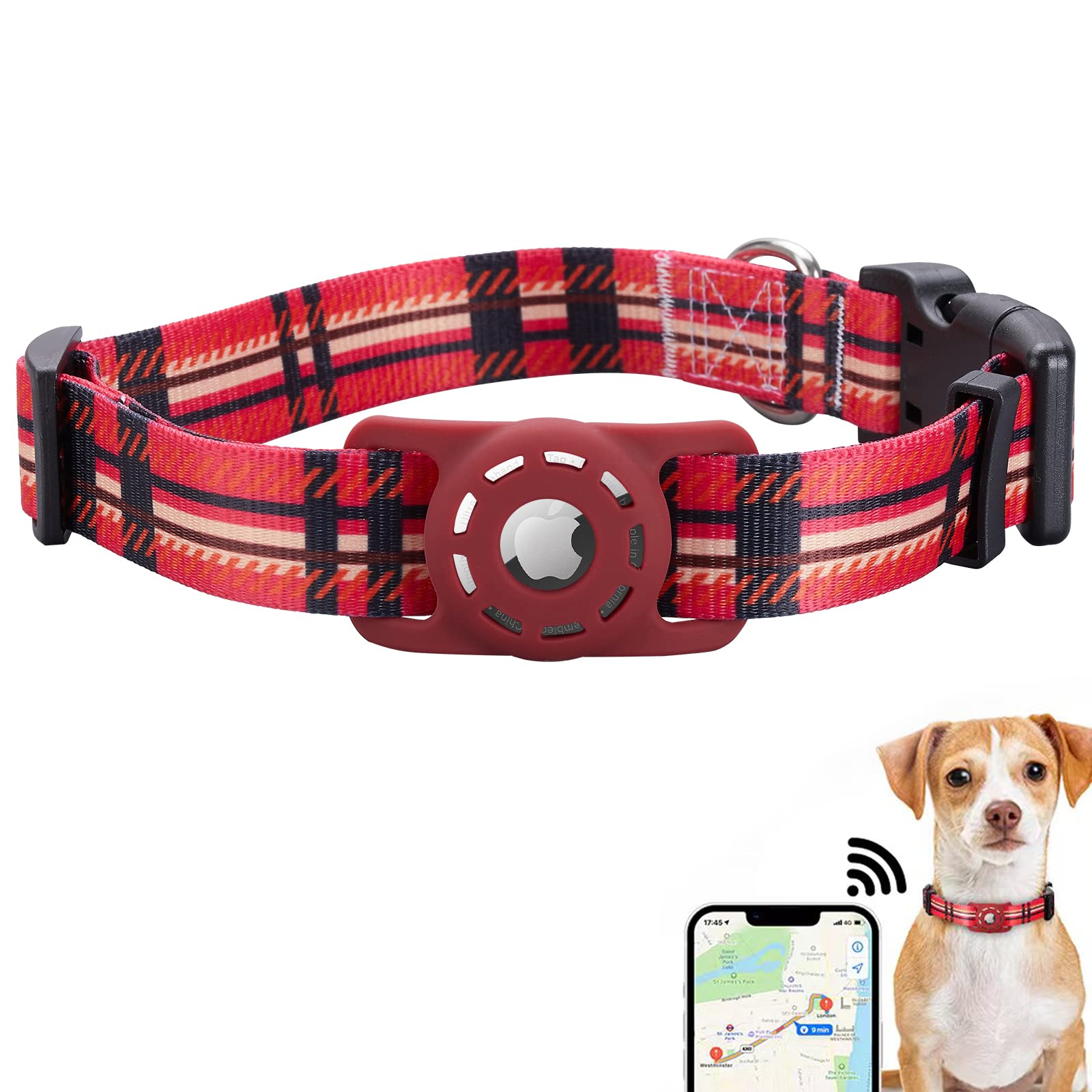 Konity Airtag Dog Collar, Compatible With Apple Airtag, Polyester Pet Cat Puppy Collar With Silicone Airtag Holder For Small, Me