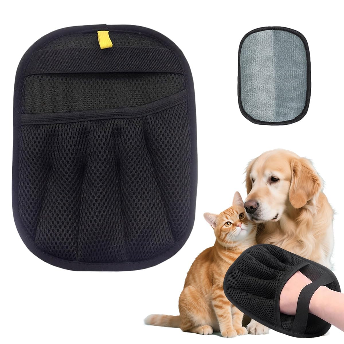 Qpets 1Pcs Pet Hair Removal Glove, AntiStatic Pet Deshedding Grooming Glove, Ventilated Mesh Fabric & Wrist Strap Design, Quick
