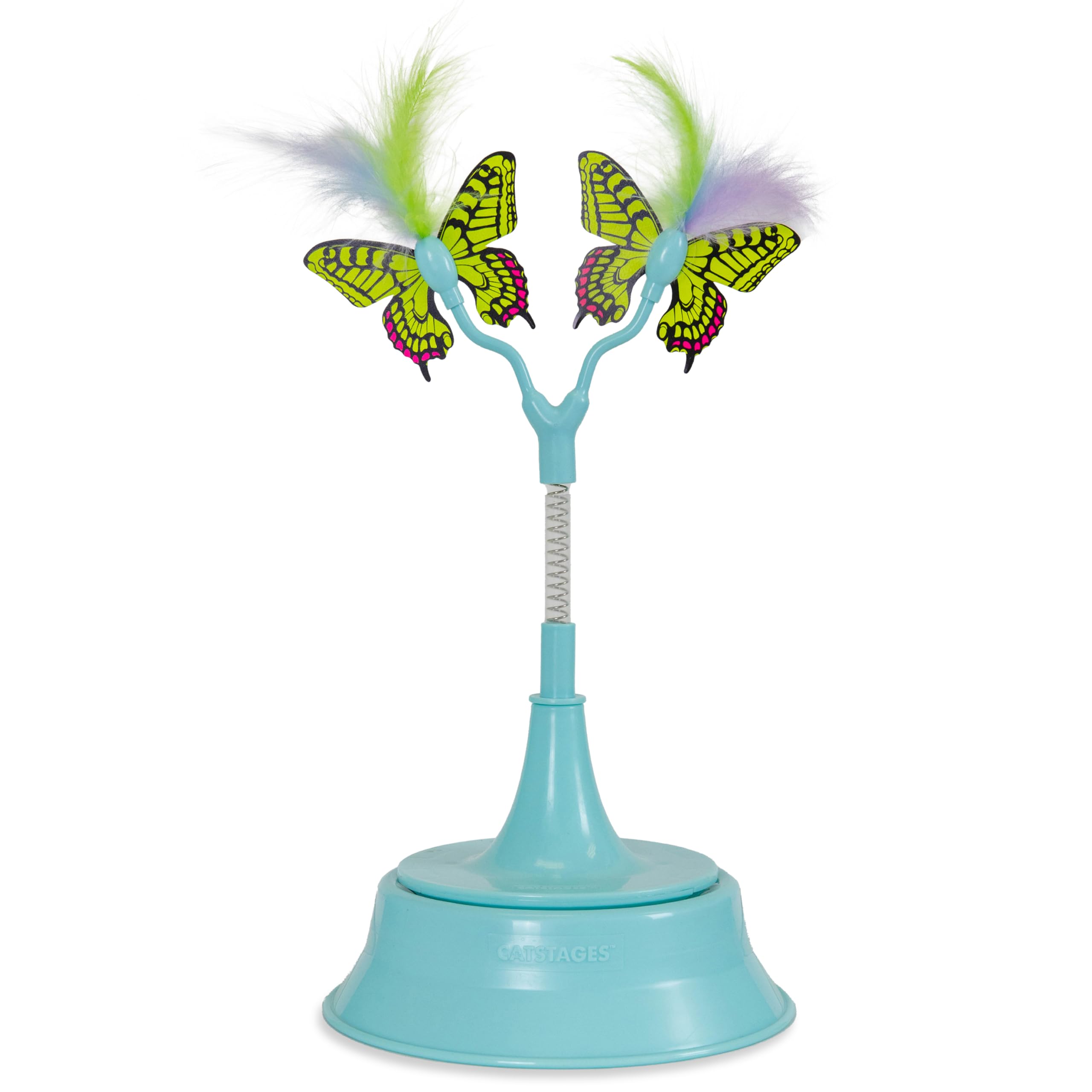 Catstages 2-in-1 Flutter Interactive Cat Toy and Topper for Cat Ball Track, Bat & Swat Bouncy Spring Toy with Feathers + Butterf