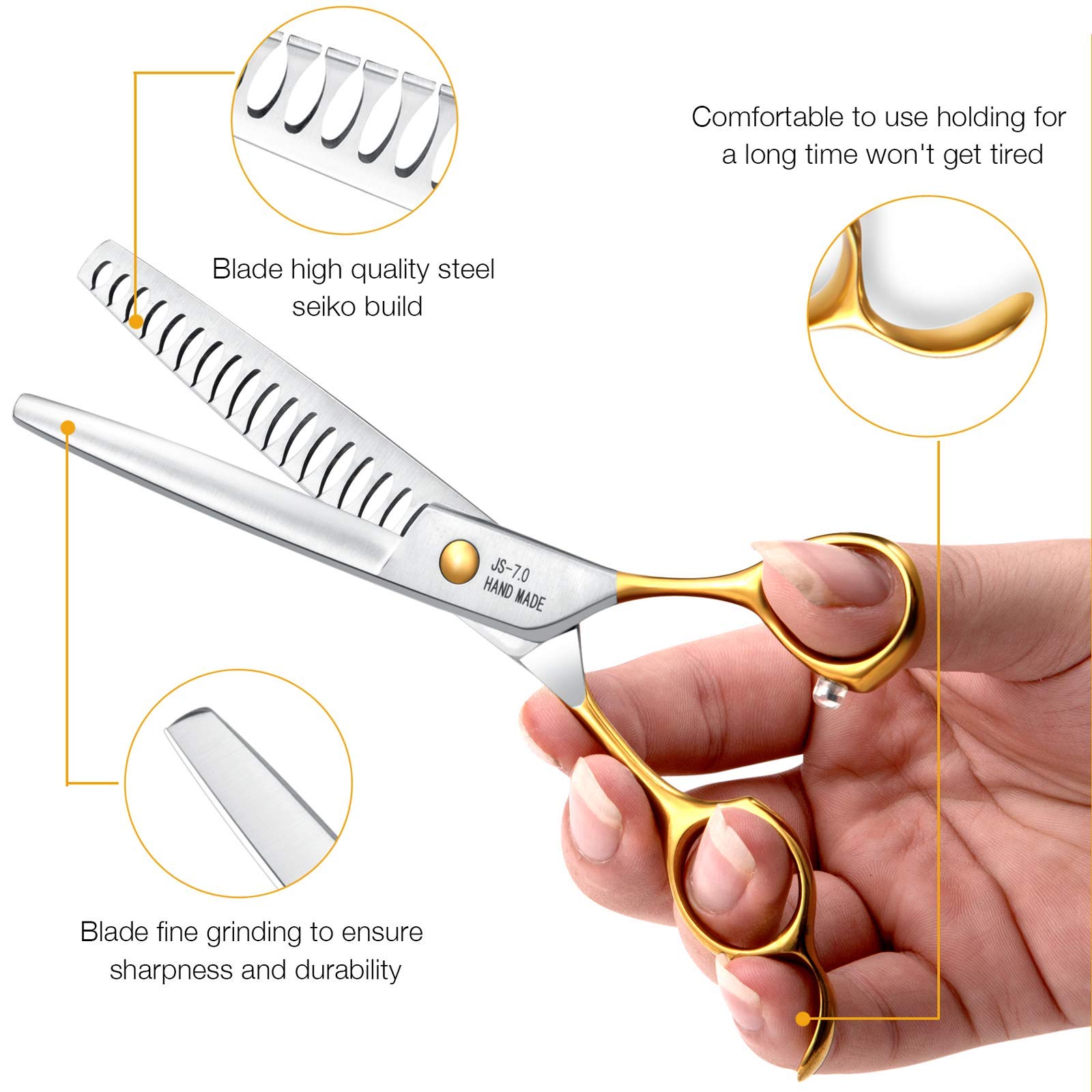 Jason 7.5' 18-Teeth Chunkers Shears For Dogs Cats Grooming Texturizing Blending Thinning Scissor Pets Trimming Kit Sharp Gold Shear For Right Handed Groomers