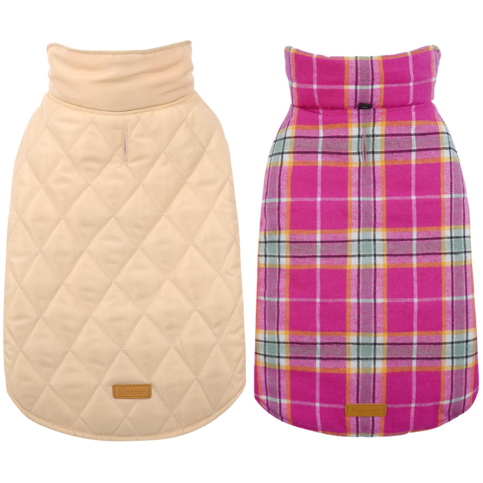 Kuoser Warm Dog Coat, Reversible Dog Jacket Waterproof Dog Winter Coat British Style Plaid Dog Clothes Pet Dog Cold Weather Coats Cozy Snow Jacket Vest For Small Medium Large Dogs Christmas Rose Xl