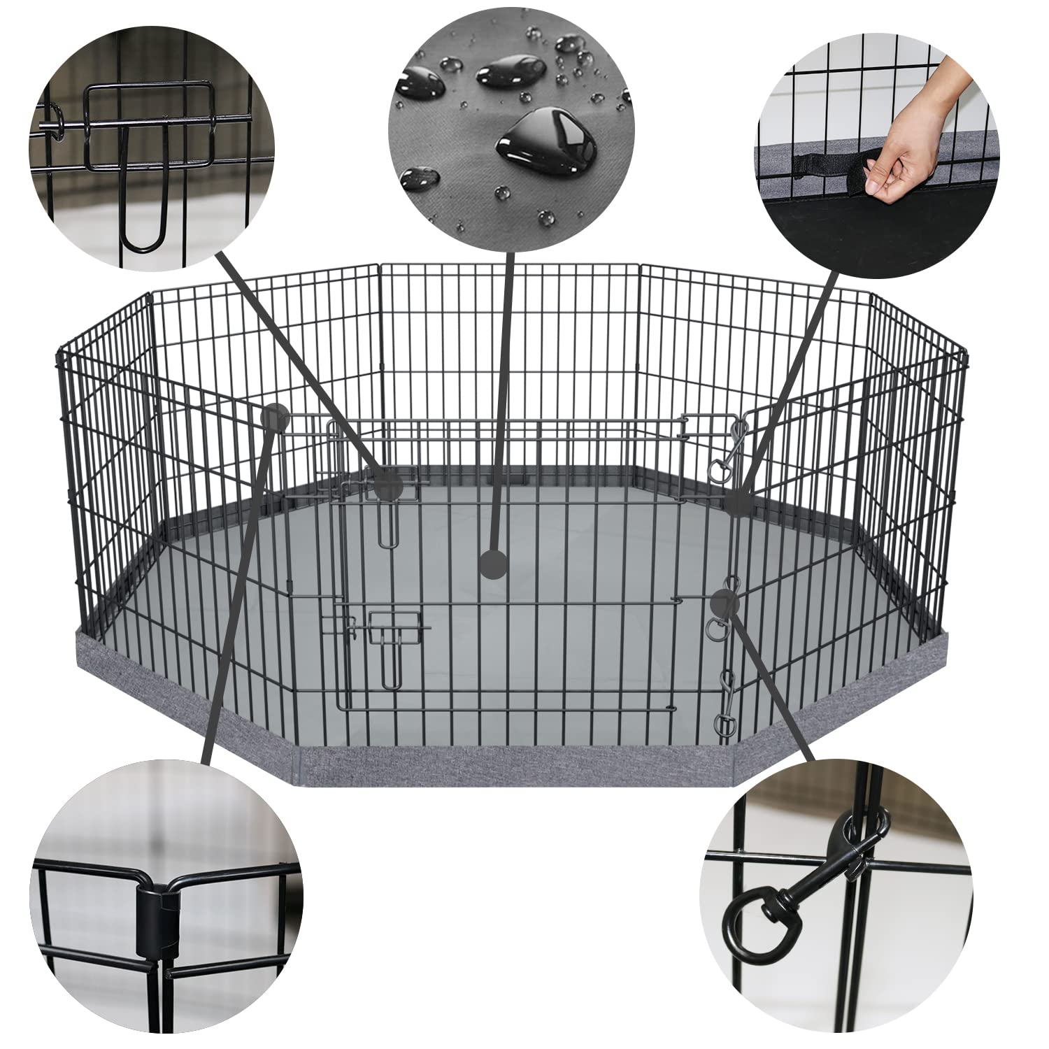 PETIME Foldable Metal Dog Exercise Pen/Pet Puppy Playpen Kennels Yard Fence Indoor/Outdoor 8 Panel 24  W x 24  H with Bottom Pad