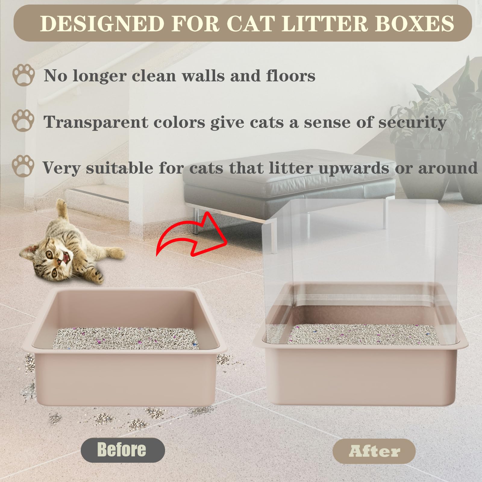 Qnbcaa 12Pcs Cat Litter Box Pee Shields - Open Top Litter Box Splash Guard Privacy Screen Transparent Easy Clean 14.5 * 11.5In
