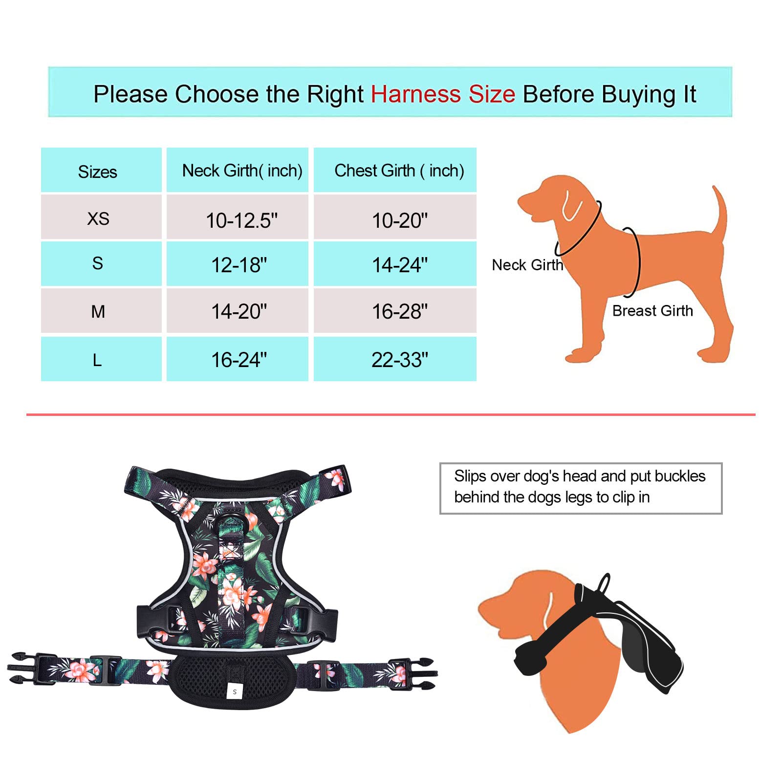 Petmolico Dog Harness For Small Dogs No Pull, Cute Dog Harness With Two Leash Clips And Soft Handle, Reflective Easy Walk Dog Harness With Leash, Black Lotus Small