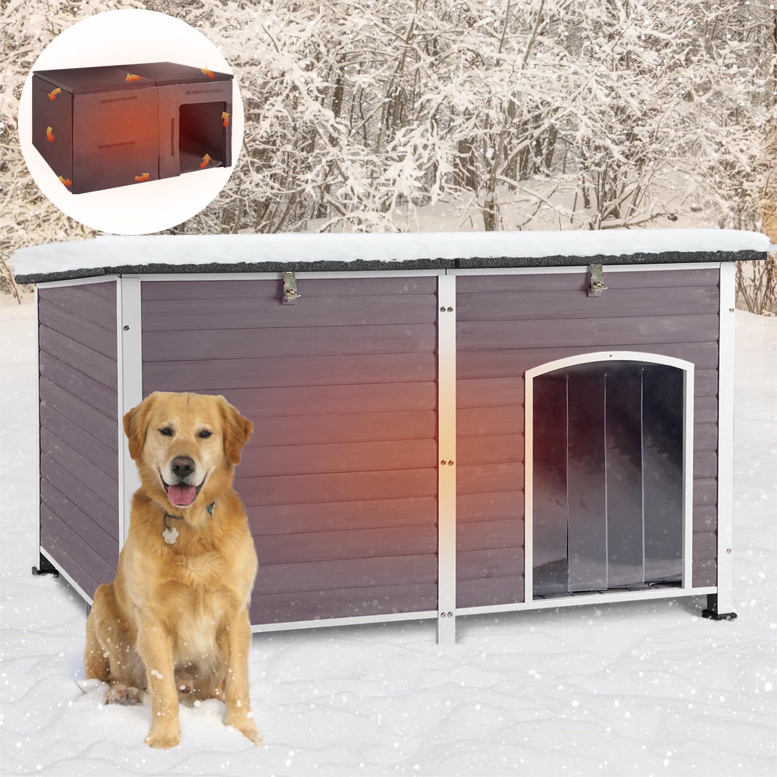 Outdoor Dog House 59.1'' Extra Large 100% Insulated Dog Kennel With Liner Keep Warm In Winter,Metal Frame Dog Cage