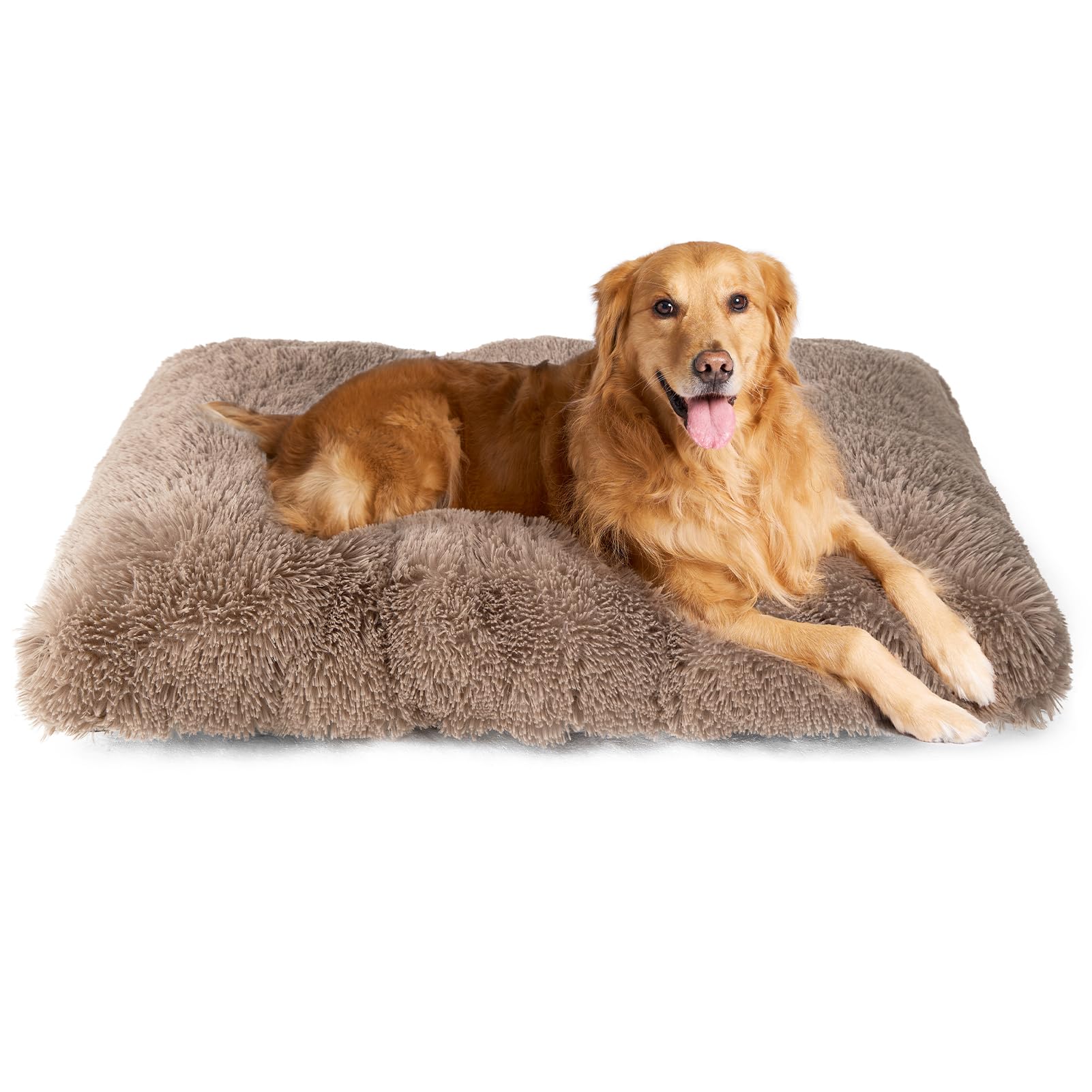 Eheyciga Fluffy Dog Crate Bed For Extra Large Dogs, Plush Faux Fur Dog Crate Pad, Calming Anti Anxiety Xl Dog Bed For Crate, Washable Soft Warm Dog Crate Mat With Non-Slip Bottom, Camel