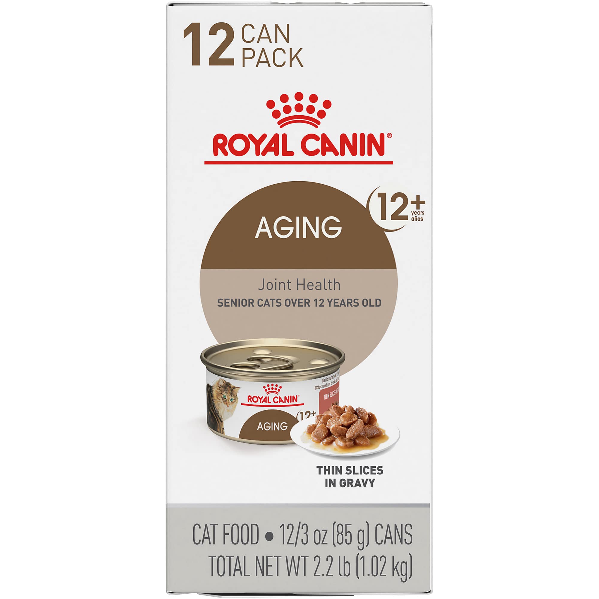 Royal Canin Aging 12+ Thin Slices in Gravy Canned Cat Food, 3 oz can (12-pack)