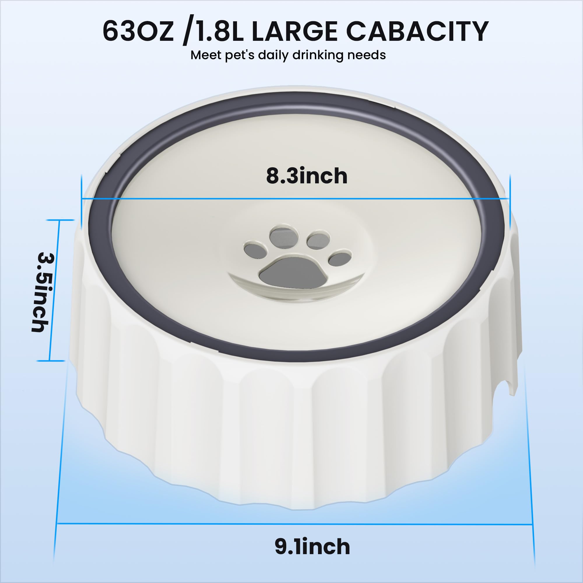 Forwh No Spill Large Capacity 70Oz/2L Non Slip Slow Water Bowl For Dogs And Cats - Beige