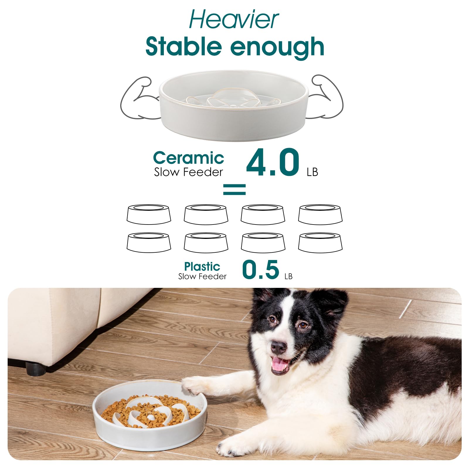 vancasso Slow Feeder Dog Bowl, 3 Cups Ceramic Slow Feeder for Large Breed, Puzzle Maze Dog Food Bowl for Fast Eater, Light Gray