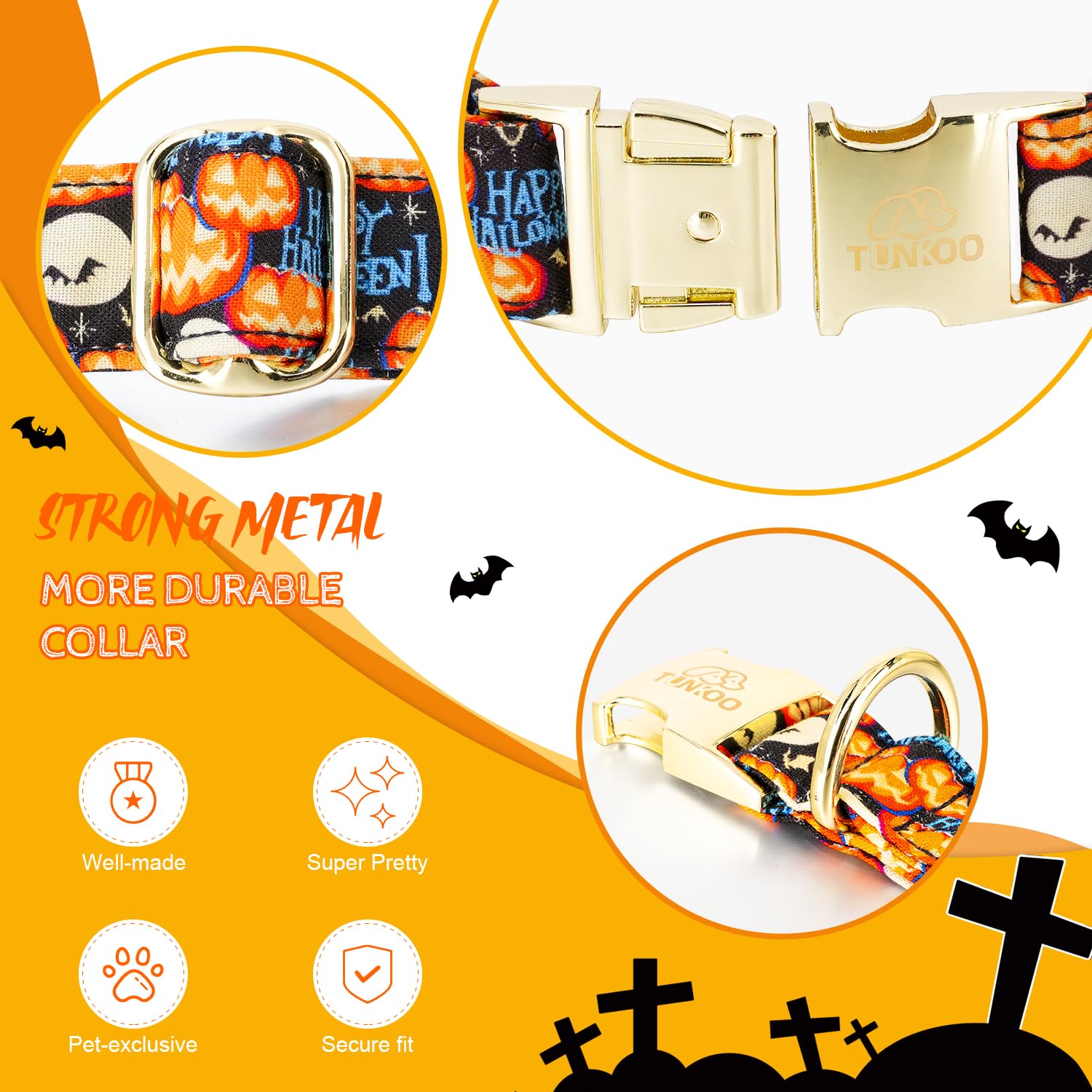 Tunkoo Happy Halloween Dog Collar With Pumpkin - Durable, Adjustable, And Stylish Pet Collar Available In Small, Medium, Large M