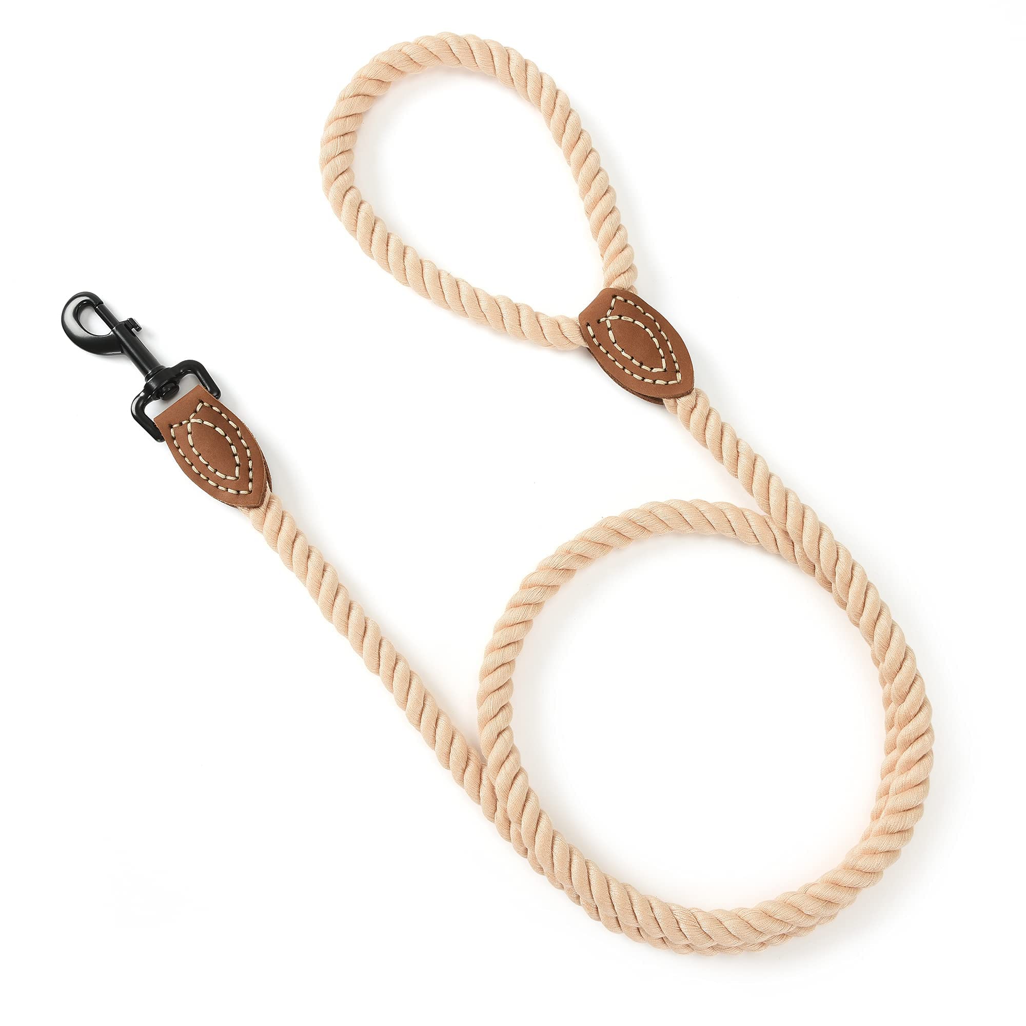 Mile High Life Dog Leash | Braided Cotton Rope Dog Leashes With Leather Tailor Tip | 6 Feet Dog Leash W Heavy Duty Metal Clasp | Wedding Dog Leash (Light Brown, 72Inches)