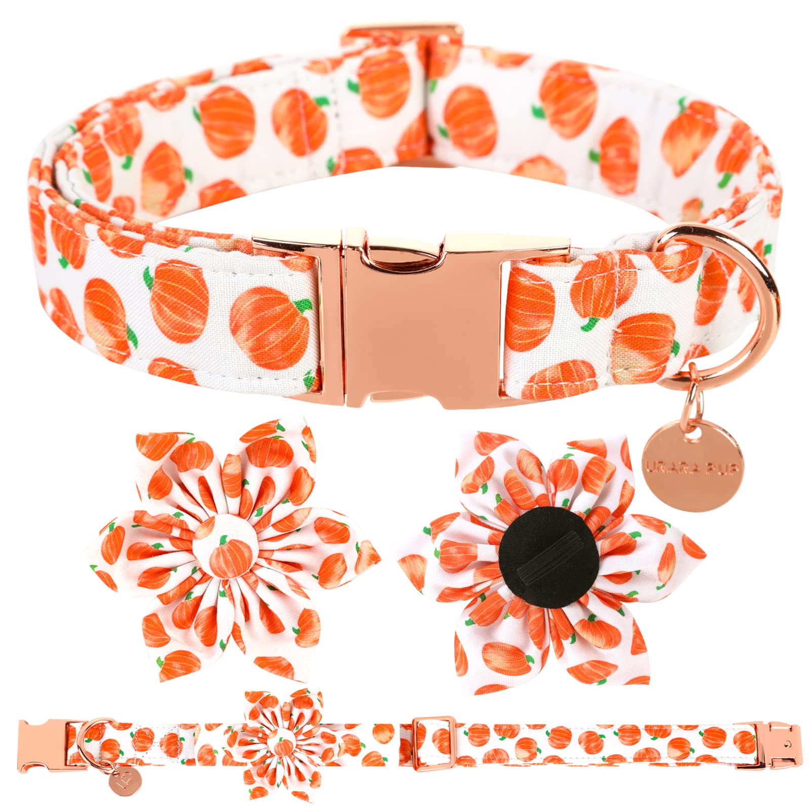 Up Urara Pup Halloween Dog Collar With Flower, Pumpkin Cotton Flower Collar For Small Girl Boy Dog, Fall Dog Collar Flower With Durable Metal Buckle, Adorable Pumpkin Pet Collar, S, Neck 10-16In