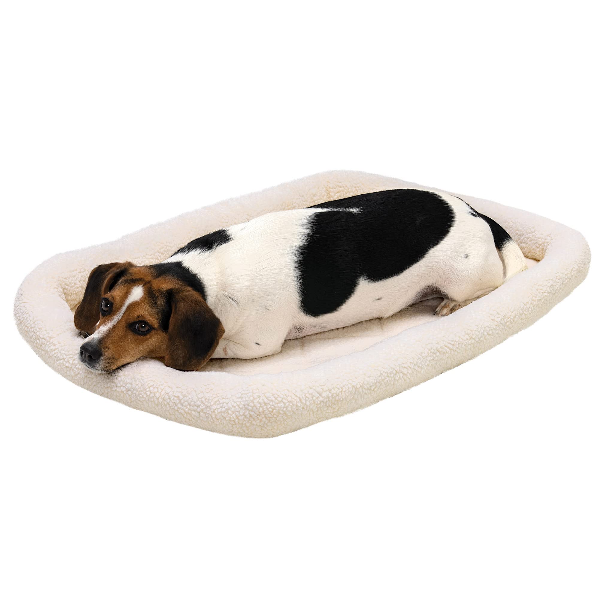 Furhaven Dog Bed for Medium/Small Dogs & Indoor Cats, 100% Washable, Sized to Fit Crates - Sherpa Fleece Bolster Crate Pad - Cre