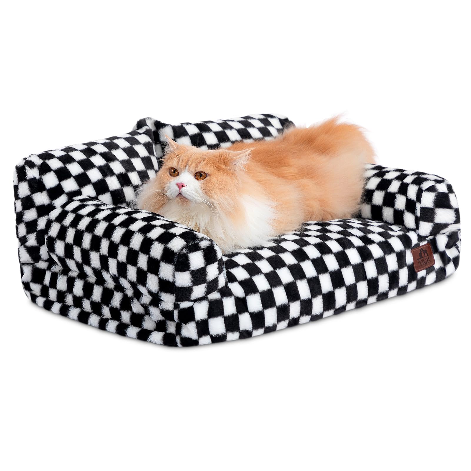 Hollypet Fluffy Dog Cat Bed Pet Couch Beds Plush Soft Warming Washable Puppy Bed for Small Medium Dogs and Large Cats, Black and