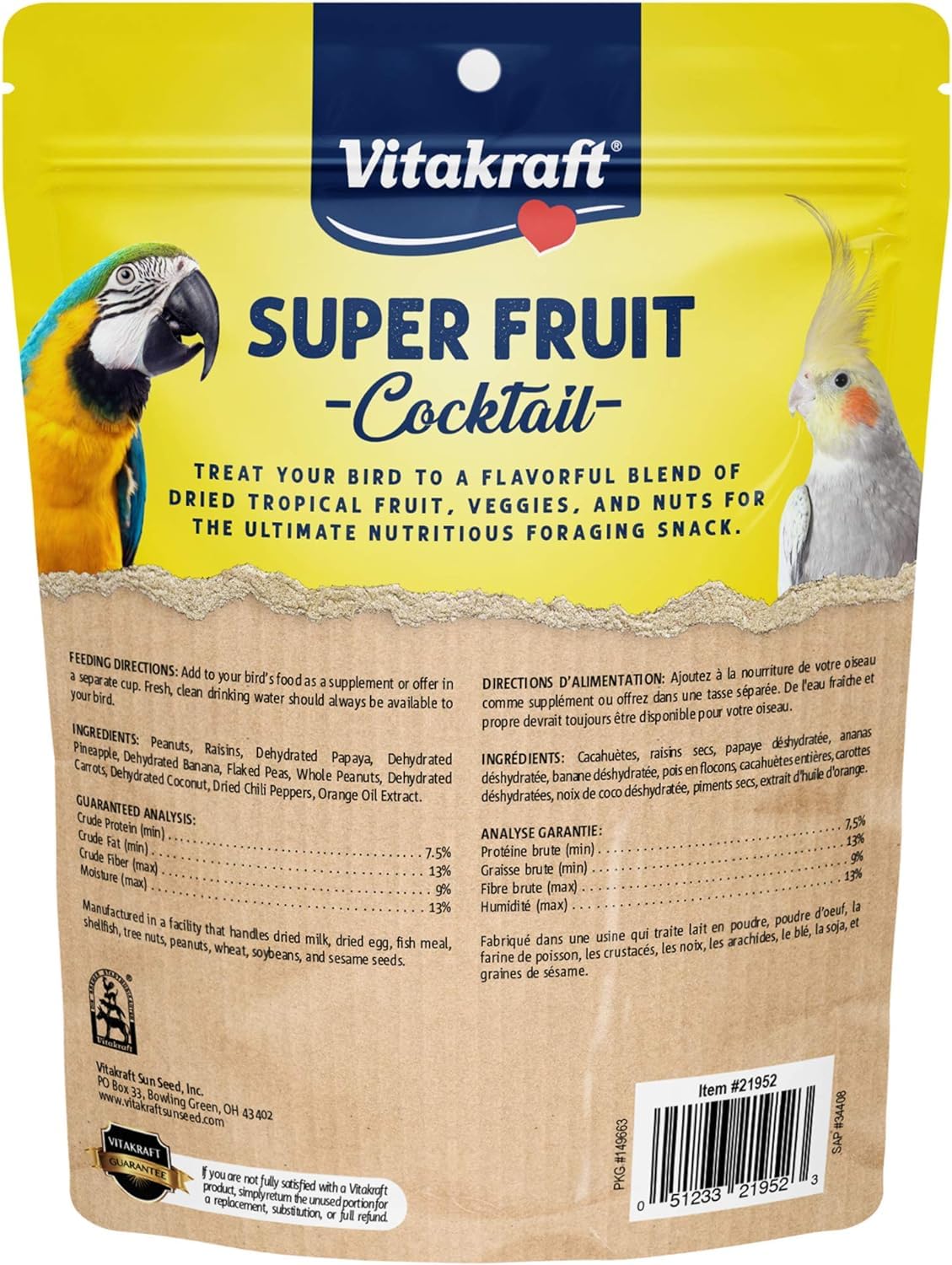 Vitakraft Fresh Super Fruit Cocktail - Tropical Parrot Fruit Blend - Parrot and Parakeet Treats Browns 1.25 Pound (Pack of 2)