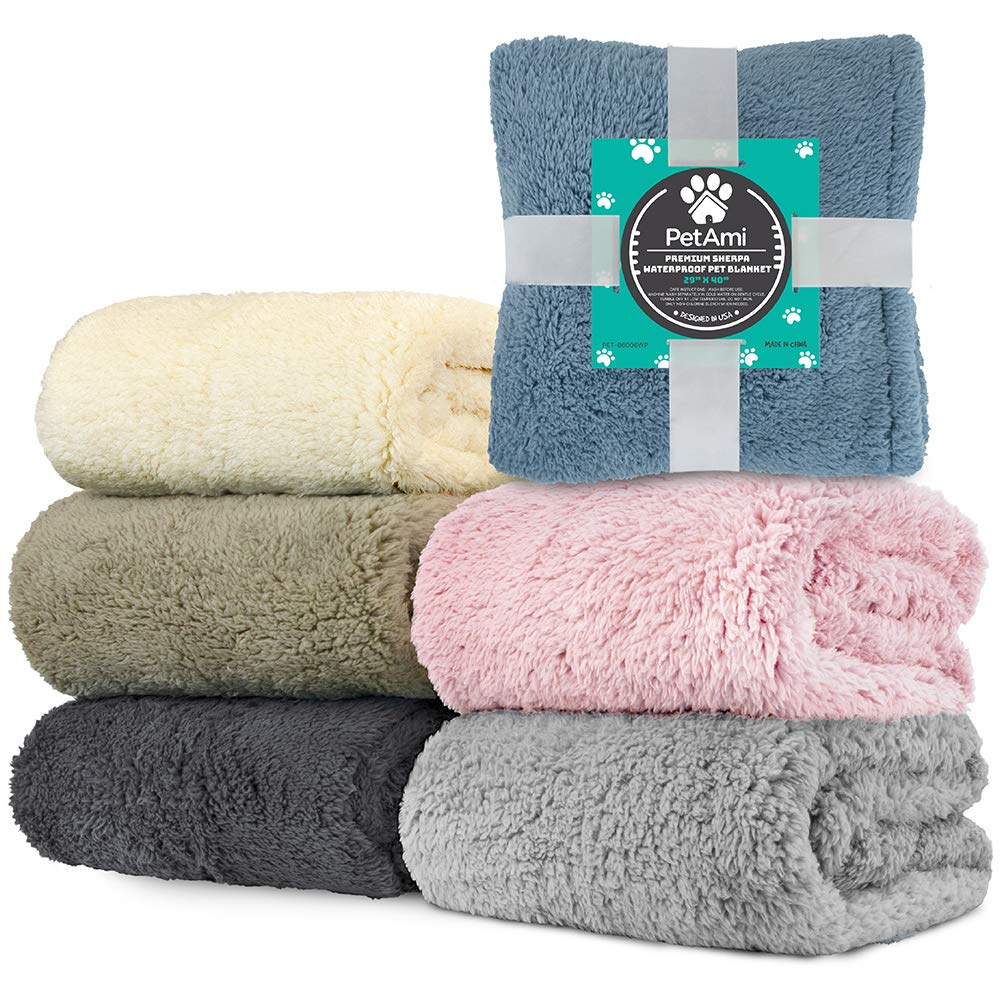 PetAmi Fluffy Waterproof Dog Blanket for Small Medium Dogs, Soft Warm Pet Sherpa Throw Pee Proof Couch Cover, Reversible Cat Pup