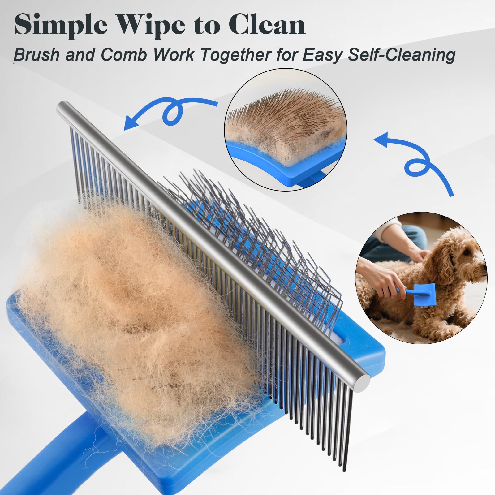 2PCS Slicker Brush for Dogs & Pet Comb,Professional Dog Grooming Brush (Goldendoodles,Poodles,Labradoodles) with Extra Long Pins