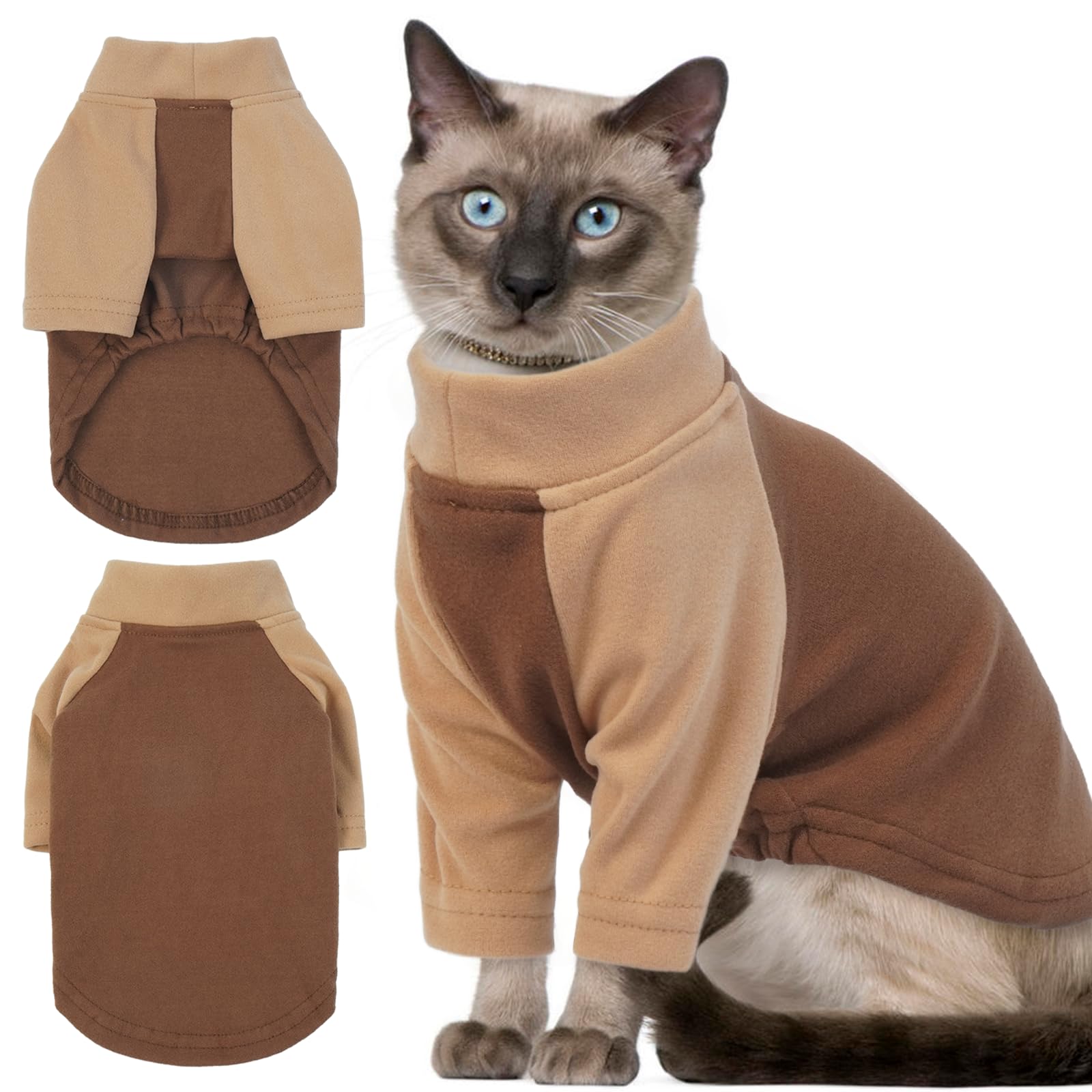 T'Chaque Cat Pajamas - Soft Cat Clothes& Shirts & Pajamas With Sleeves, Stretchy Sweater, Pullover Kitten Clothes, Darkbrown, Me