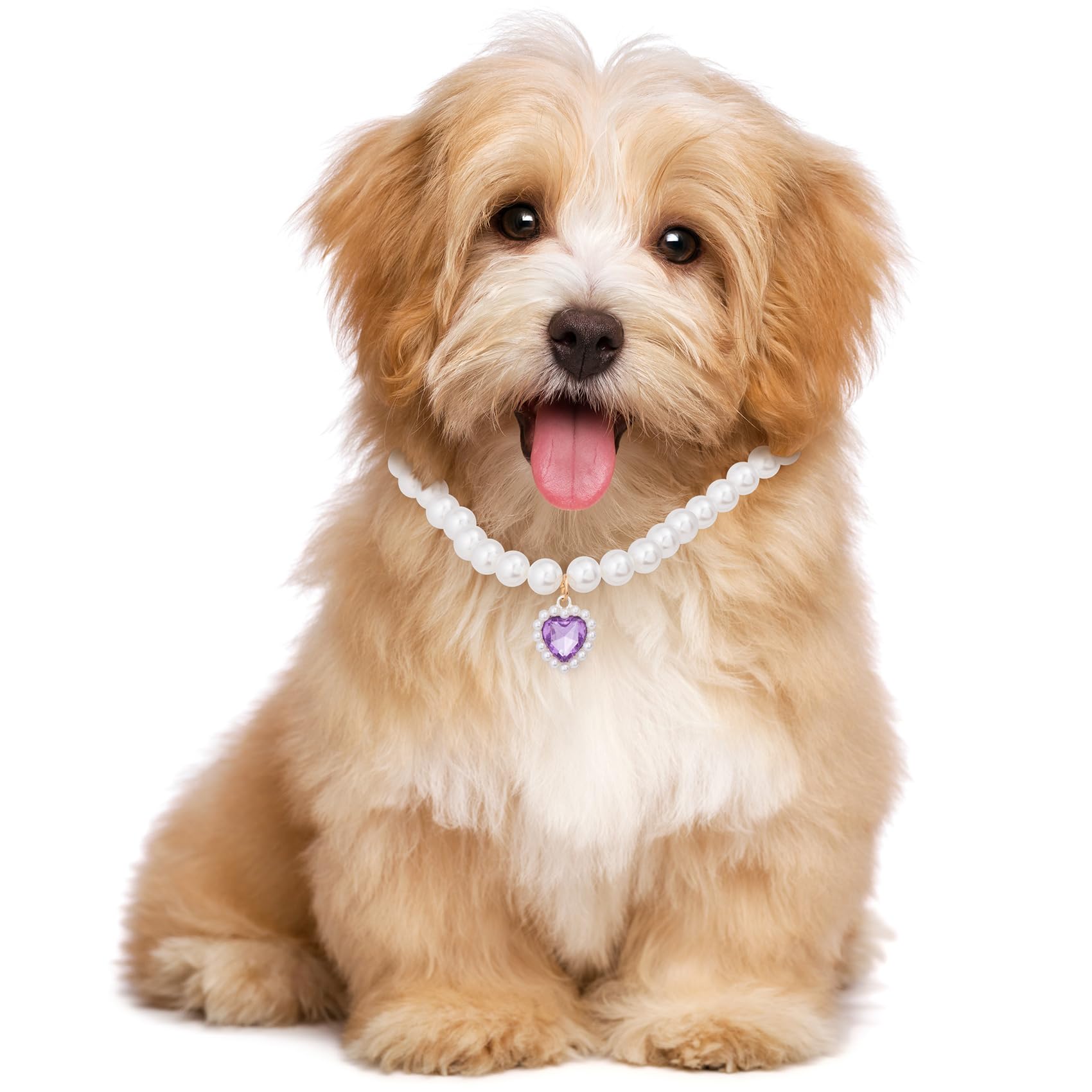Mxxipp 2Pcs Cat Dog Pearl Collar, Small Heart Shape Rhinestone Pet Necklace, Adjustable Wedding Party Pet Jewelry Accessories Fo