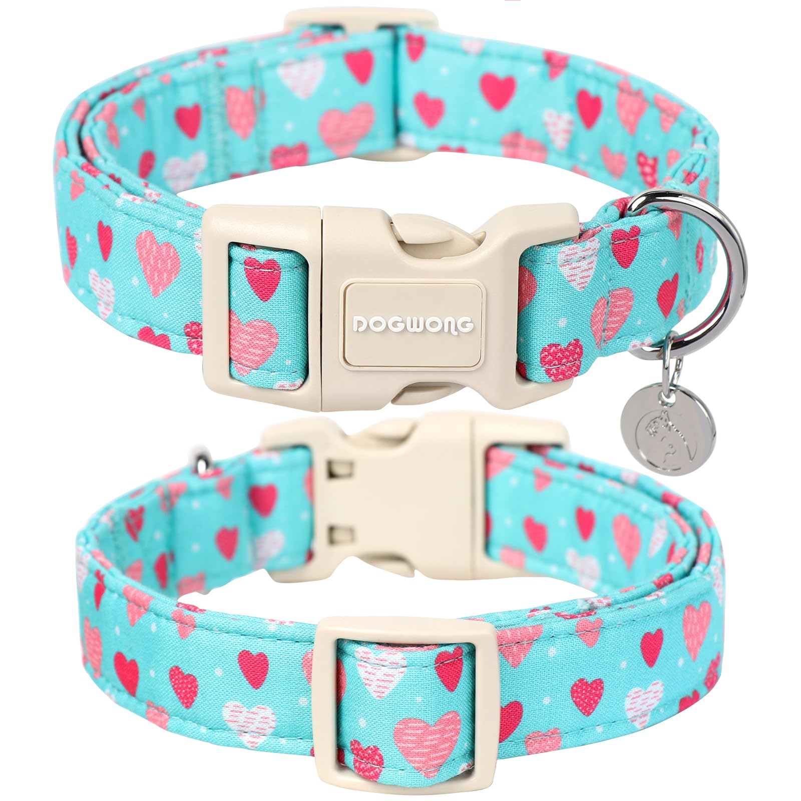 Dogwong Valentine'S Dog Collar - Blue Heart Adjustable Cotton Heart Dog Collar - Perfect For Extra Small, Small, Medium, Large D