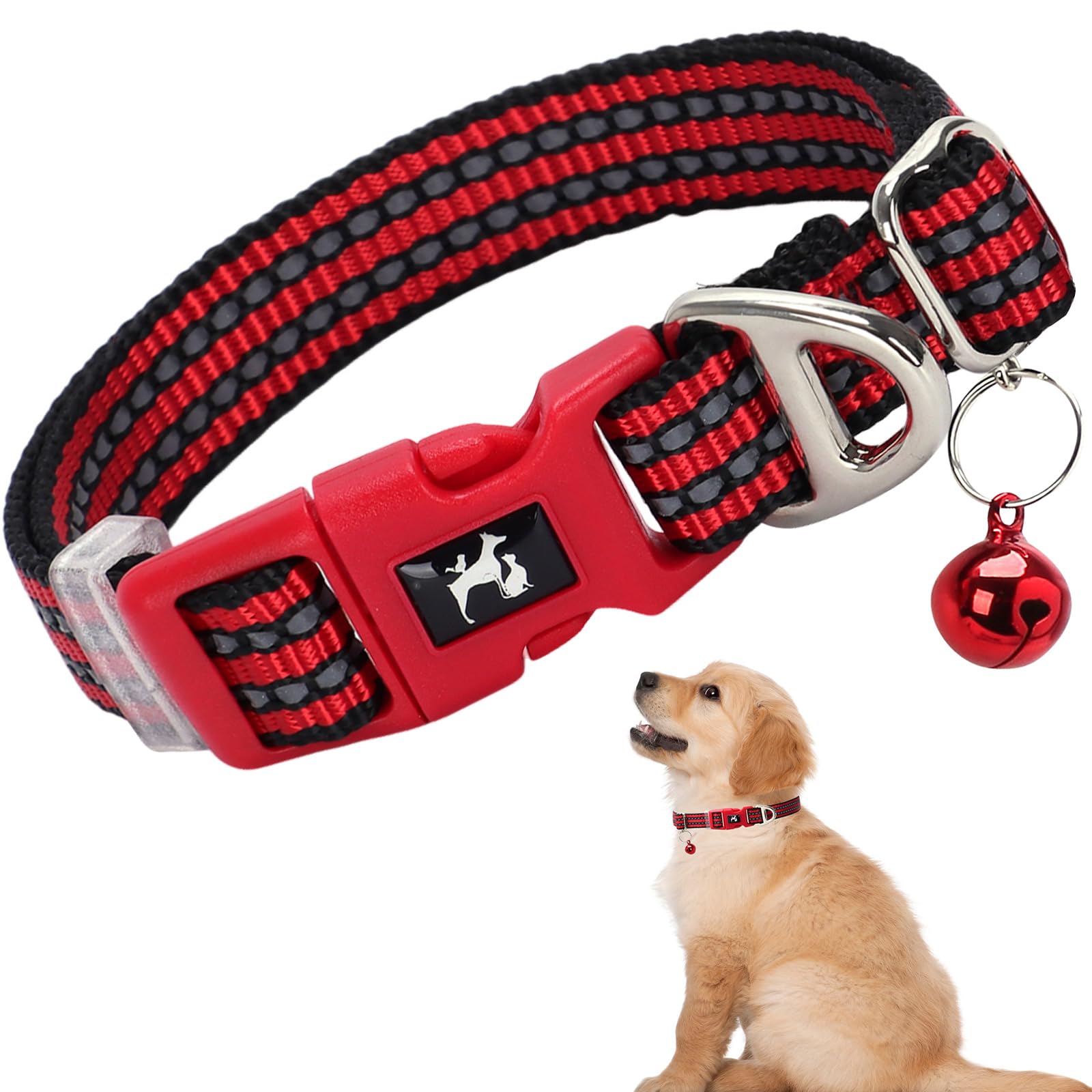 Cute Small Dog Collar With Bell - Reflective Puppy Collar Gift For Girl, Adjustable Nylon Collar For Chihuahua Pomeranian Nightt