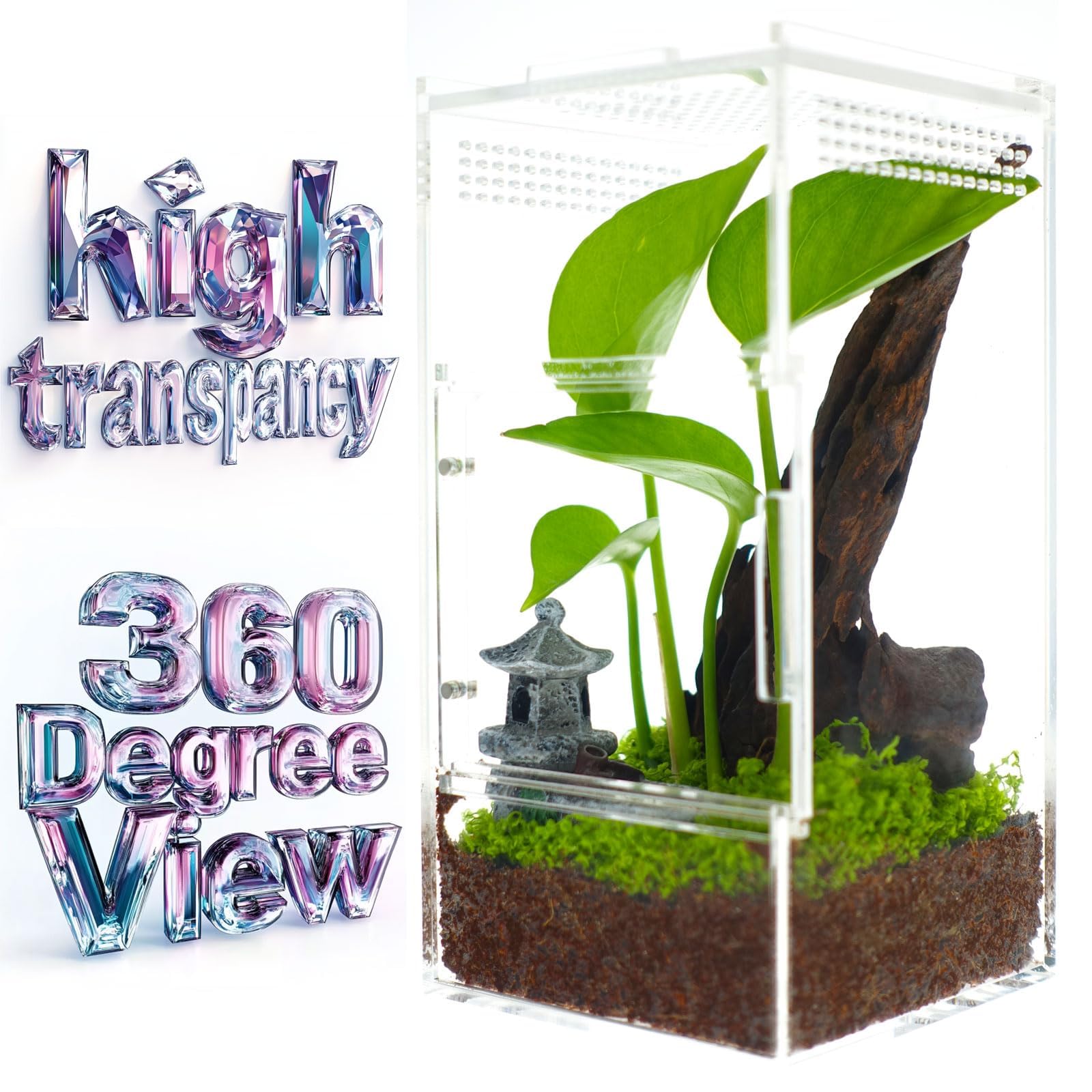 ZENWUKONG Acrylic Terrarium Habitat for Spiders & Reptiles, Magnetic Doors, 3x3x6 inch, Transparent, Model PCHYKL2M-A1-S