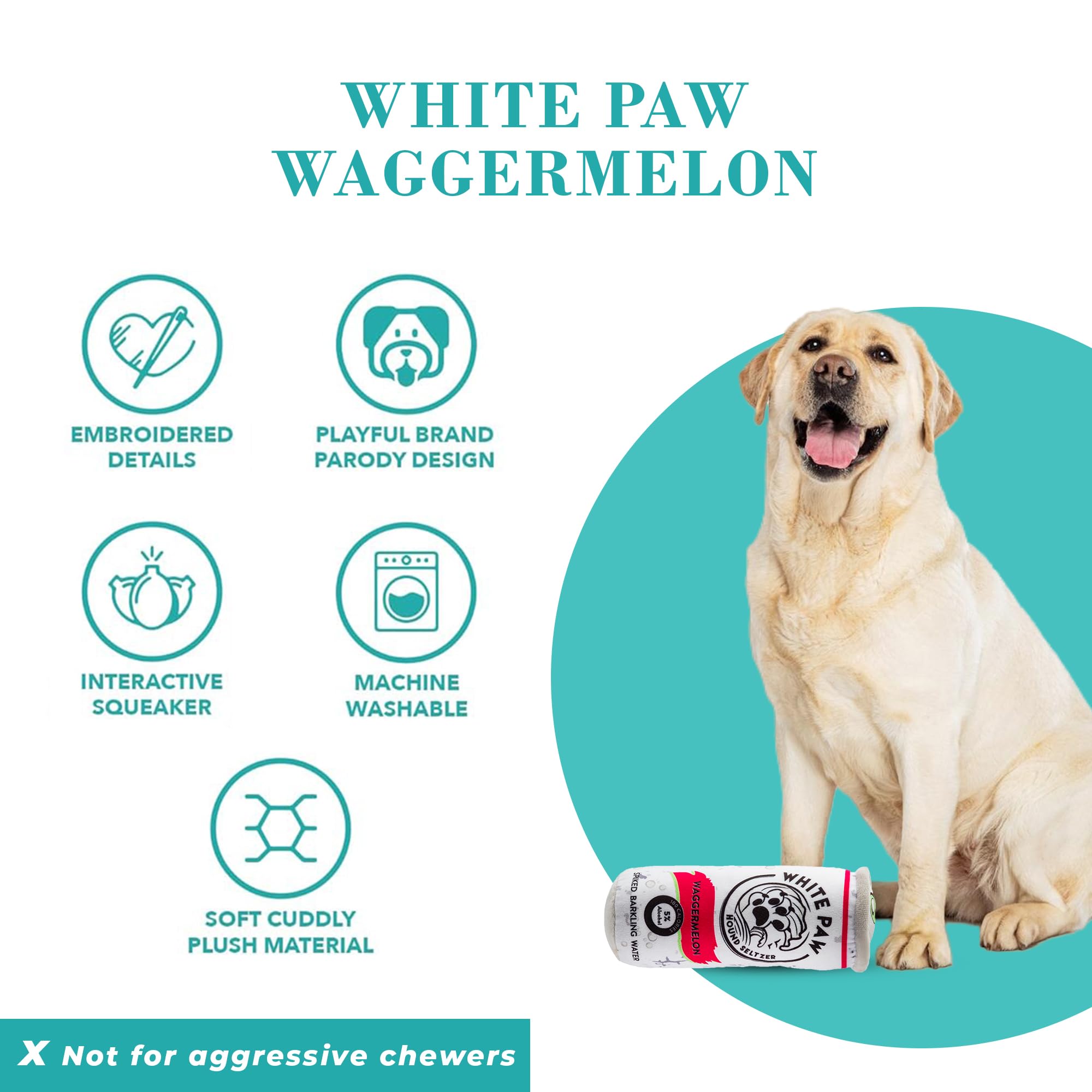 Haute Diggity Dog White Paw Waggermelon, Plush Designer Dog Toys With Interactive Squeaker, Stimulating Pet Enrichment, Machine-