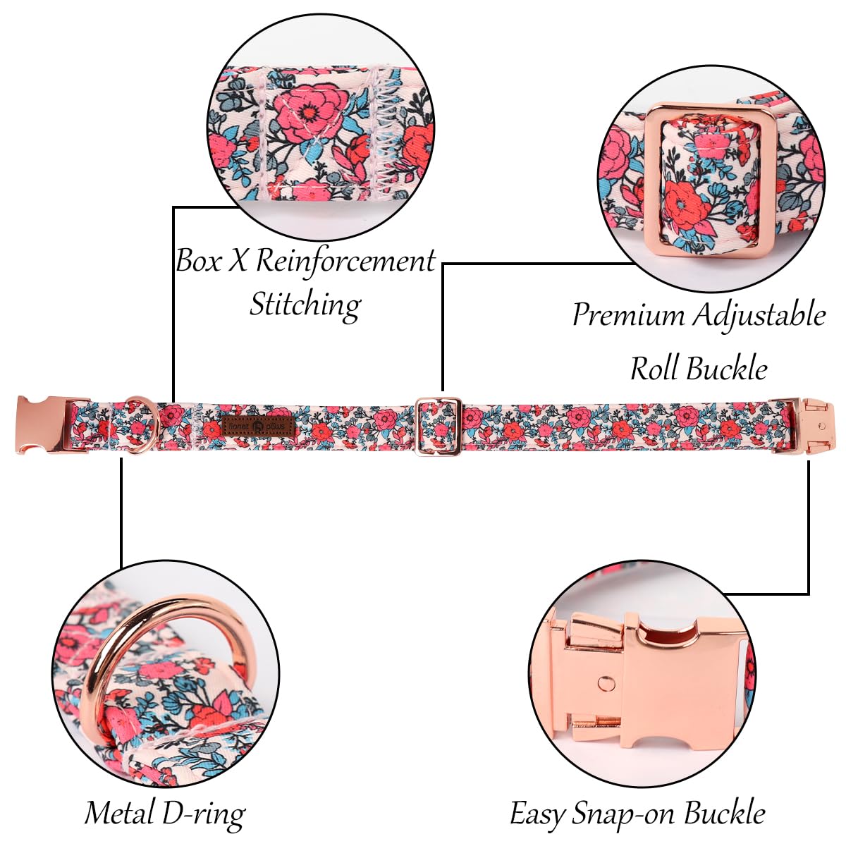 Lionet Paws Pink Flower Dog Collar, Cute Spring Dog Collar For Girl For Medium Dogs, Adjustable Cotton Flower Pet Collars For Sm