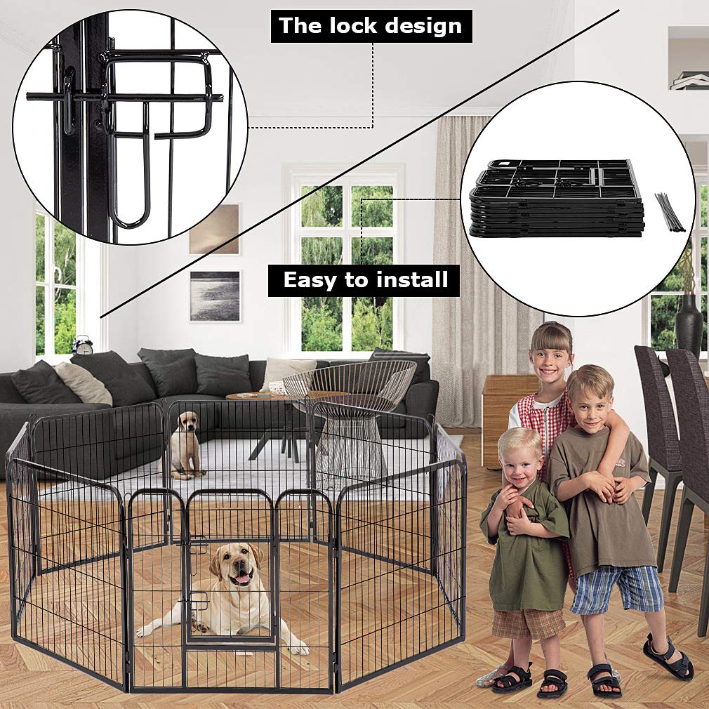 Bestpet Dog Playpen Indoor 40 Inch 8 Panels Metal Dog Pen Pet Dog Fence Outdoor Exercise Pen With Doors,Pet Puppy Playpen For Rv Camping Yard, Black